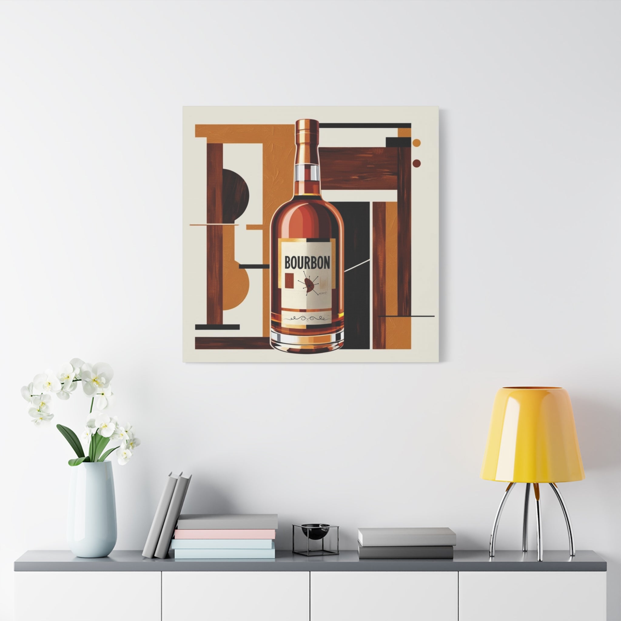 Abstract Bourbon Mid Mod Bauhaus Bourbon Lover Wall Art Canvas - Mid Century Modern Gal