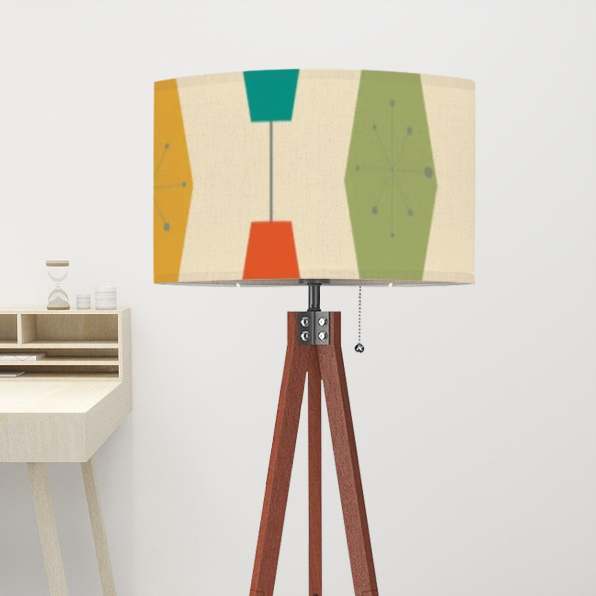 Mid Century Modern Wood Tripod Floor Lamp, Geometric Lantern Starburst Design - Mid Century Modern Gal