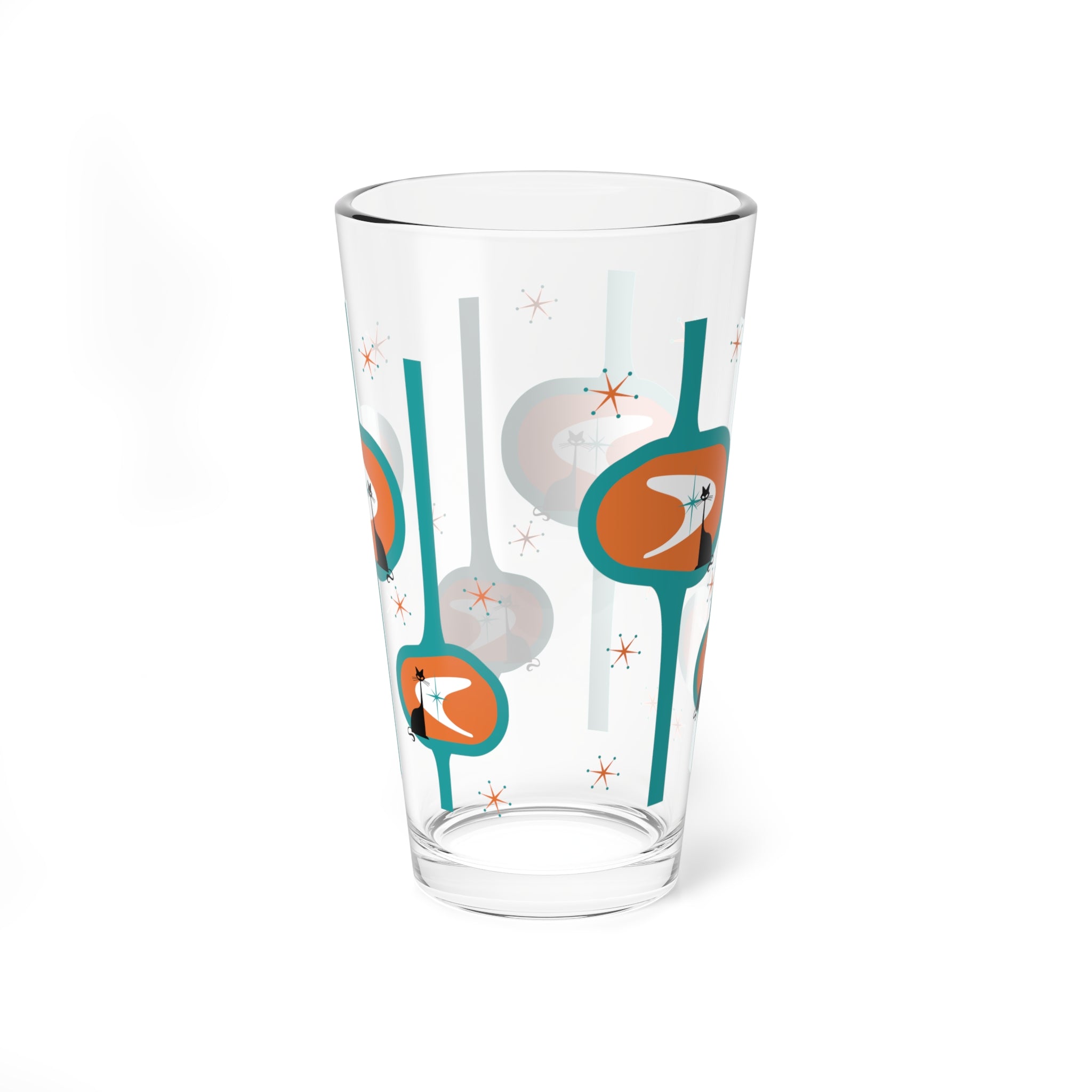 Atomic Cat Retro Mod Barware, Orange, Teal MCM Kitschy Mod 50s Inspired Glassware - Mid Century Modern Gal
