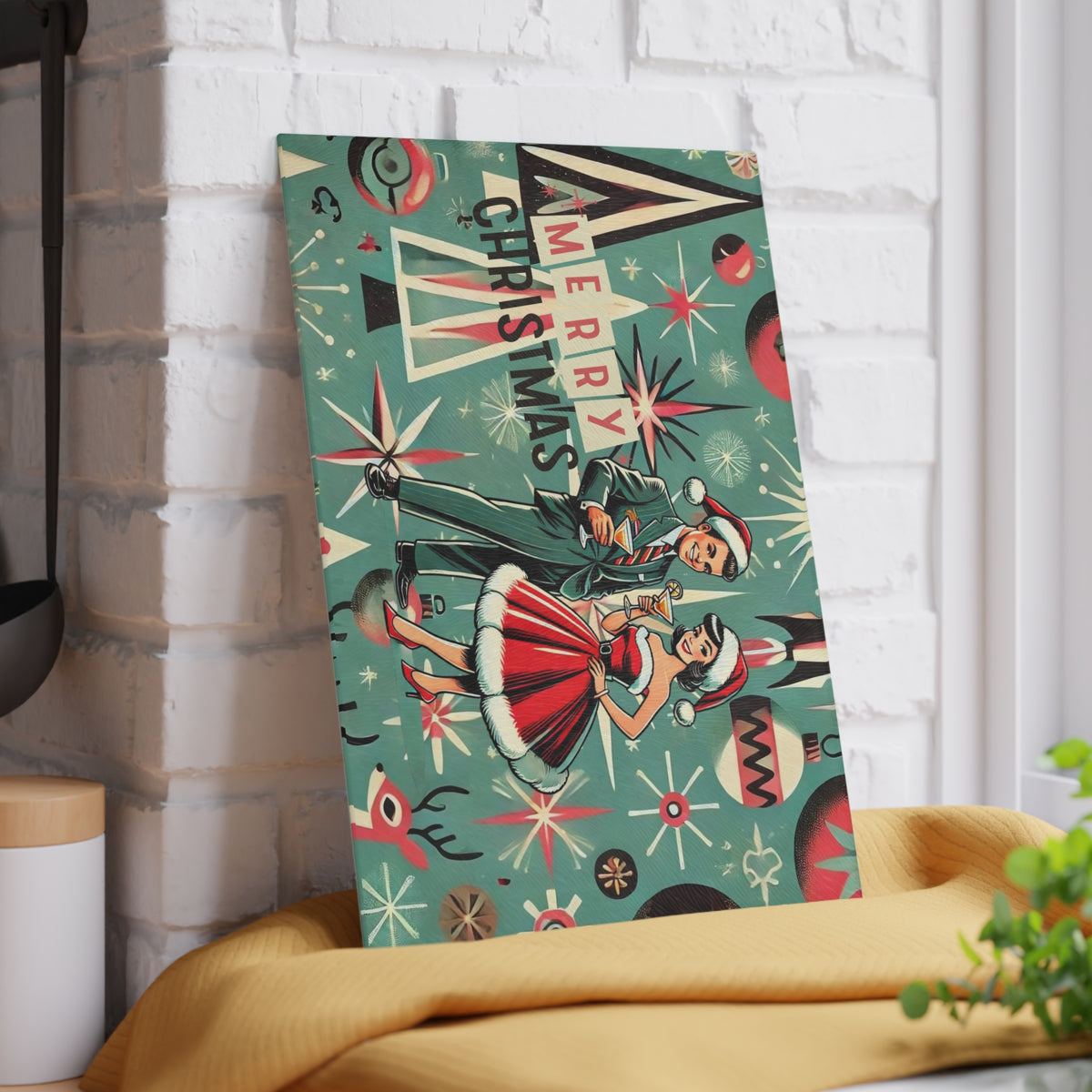 Mid Century Modern Kitschy 50s Holiday Cheese Board, Glass Cutting Board - Mid Century Modern Gal