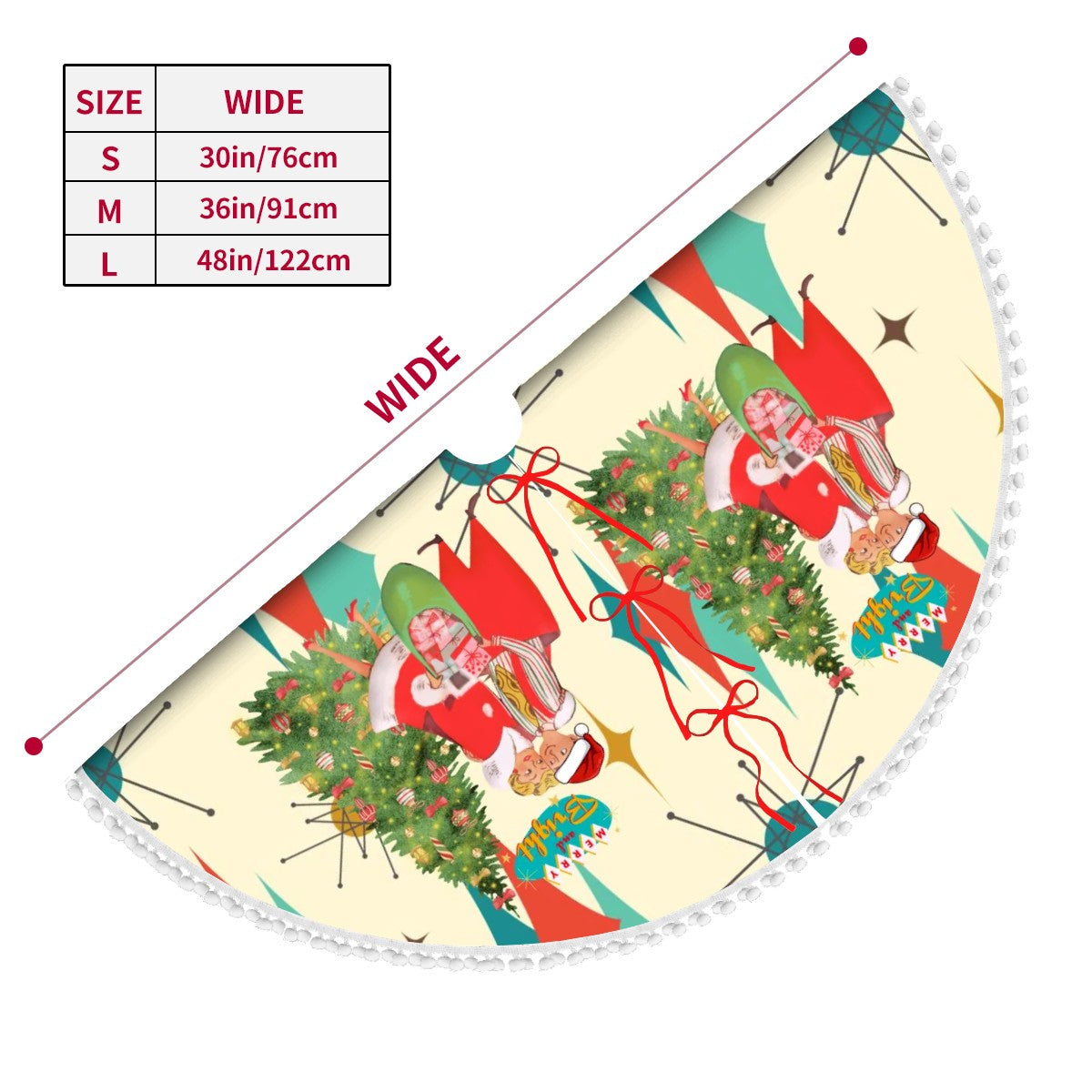 Mid Century Modern Kitschy Retro VIntage Christmas Tree Skirt With Pom Poms - Mid Century Modern Gal