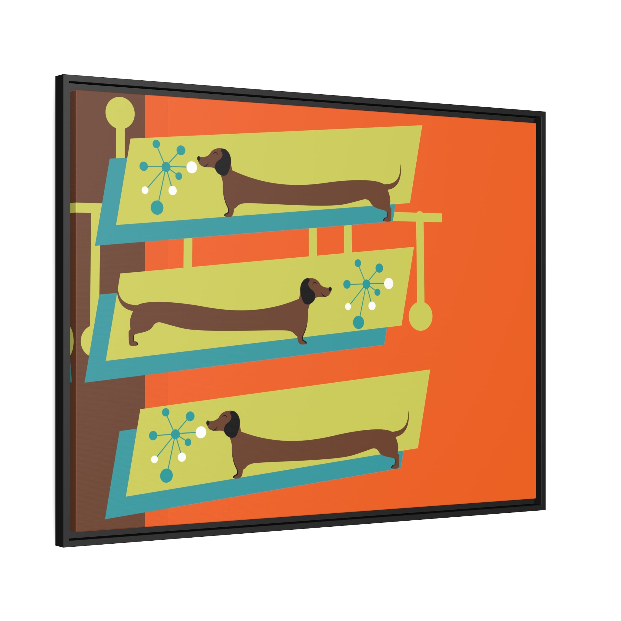 Mid Mod Doxie Dog MCM Wall Art, Orange, Green Teal, Mid Century Modern Wall Art - Mid Century Modern Gal
