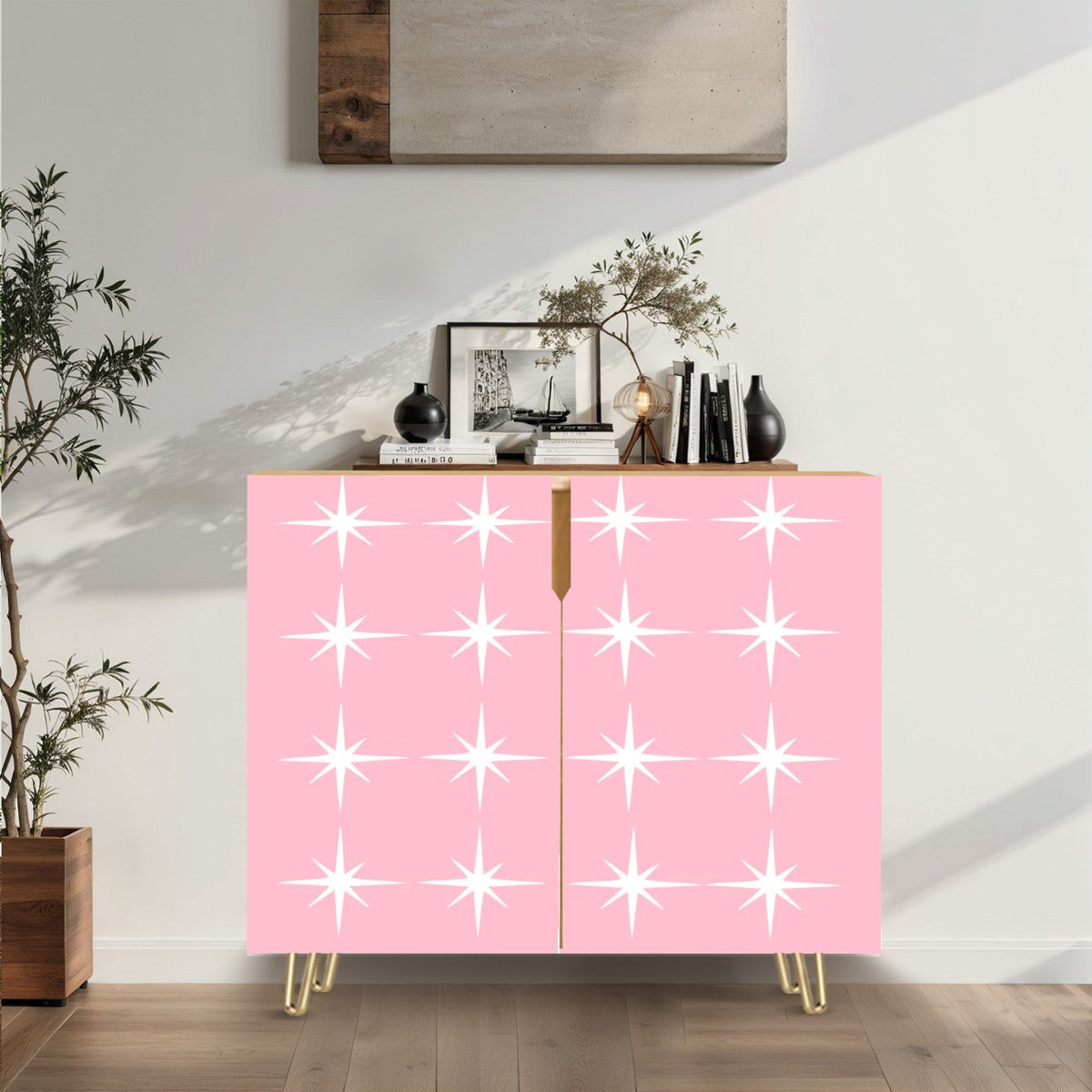 Mid Century Modern Atomic Pink White Starburst 50s Retro Sidetable Credenza - Mid Century Modern Gal