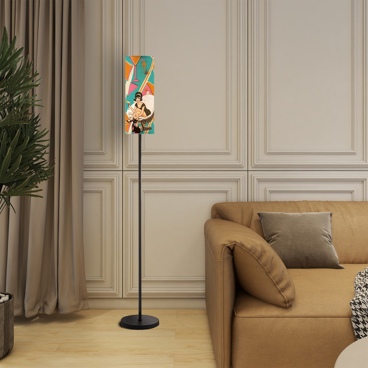 Mid Century Modern Atomic Cocktail Hour, Retro Mod Gal, Atomic Kitty, Slim Floor Bar Lamp - Mid Century Modern Gal
