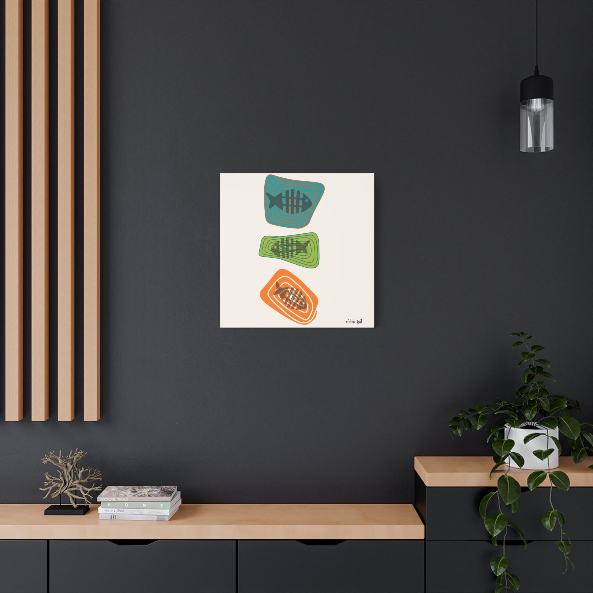 Mid Century Modern Fish Art, Colorful Abstract Fish Wall Art Canvas - Modern Home Decor - Mid Century Modern Gal