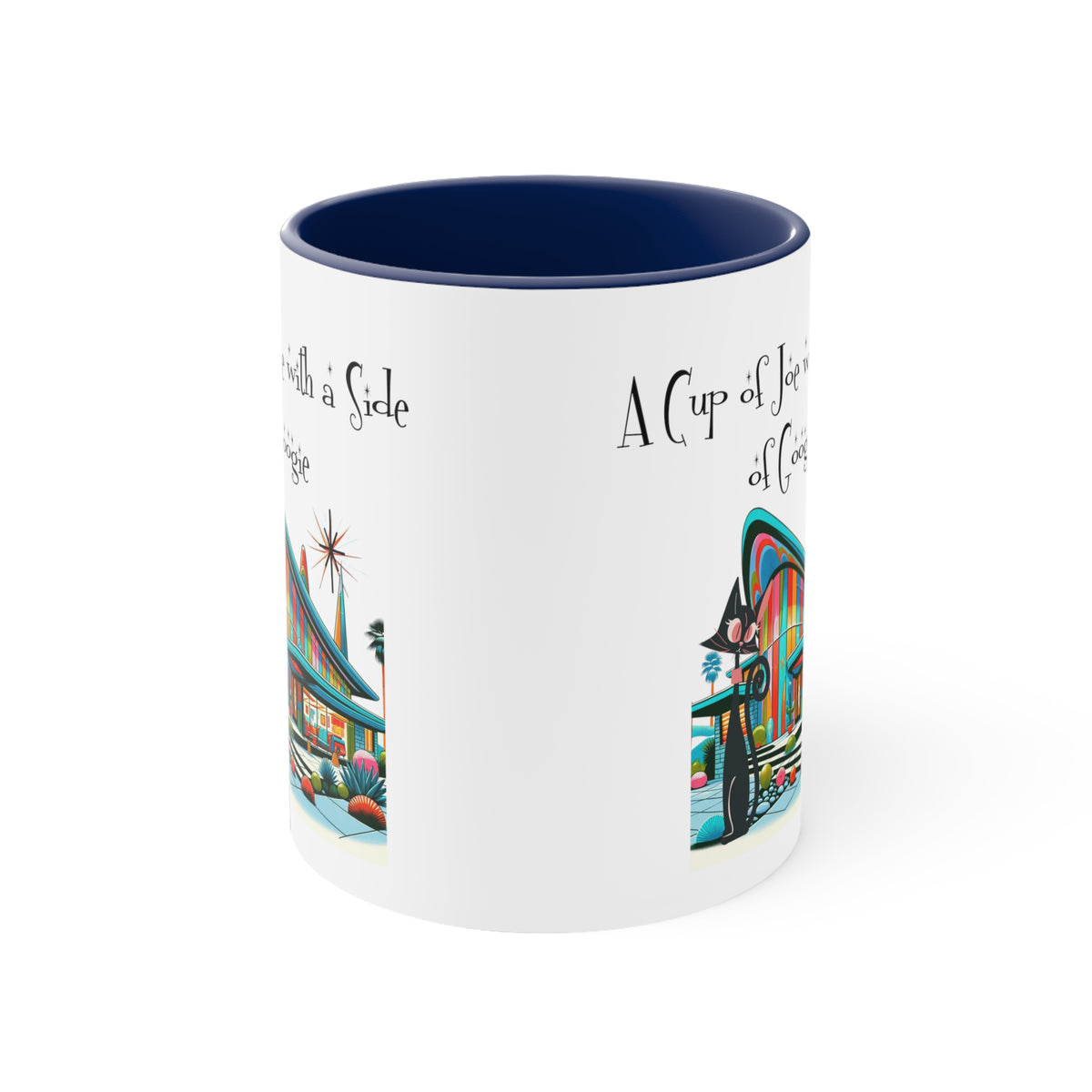 Mid Century Modern Drinkware, Atomic Cat Coffee Mug, Googie Designed, Mid Mod Coffee Lover Gifts - Mid Century Modern Gal