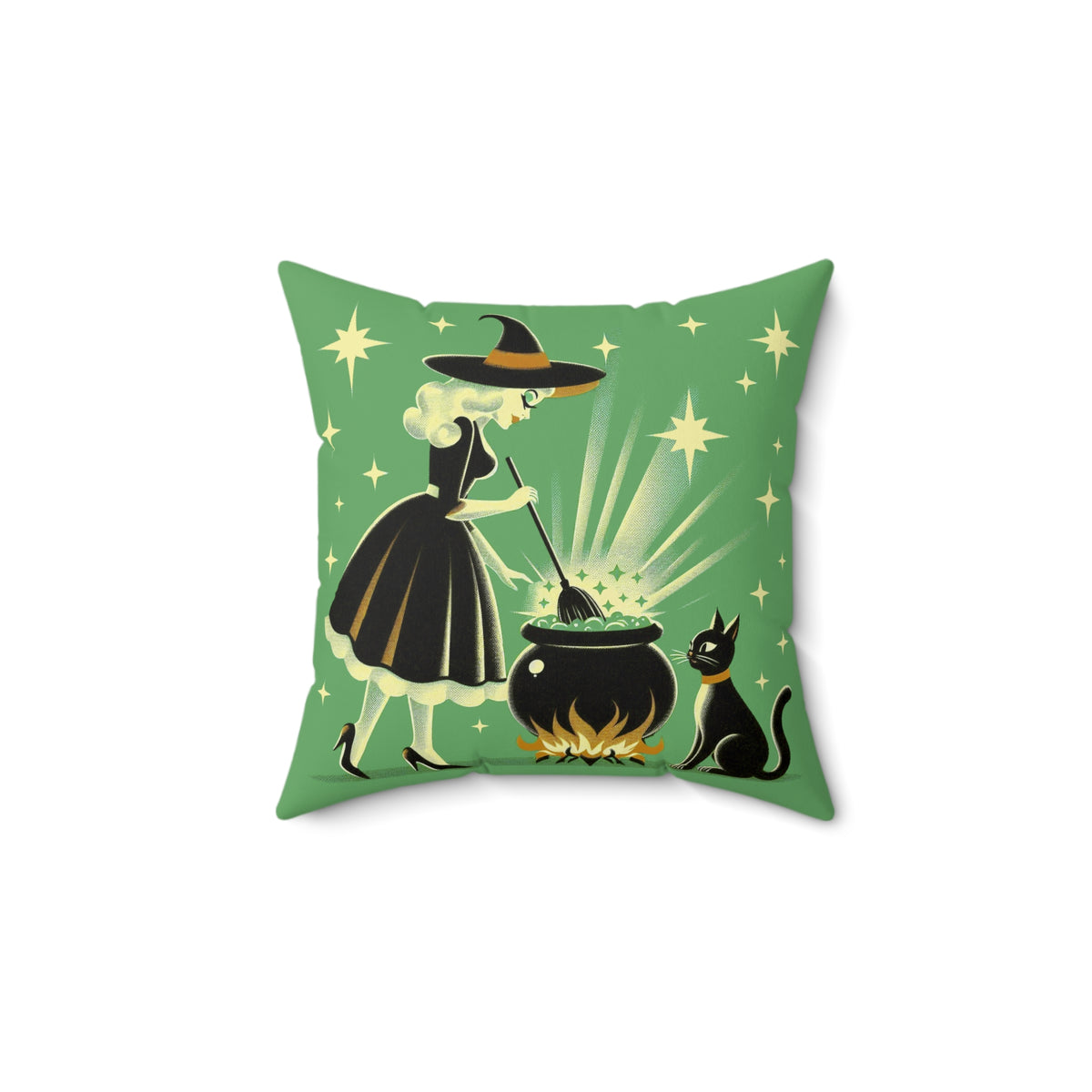 Witch's Brew Mid Century Modern Halloween Gothic Green Pillow Cover and Insert - Mid Century Modern Gal