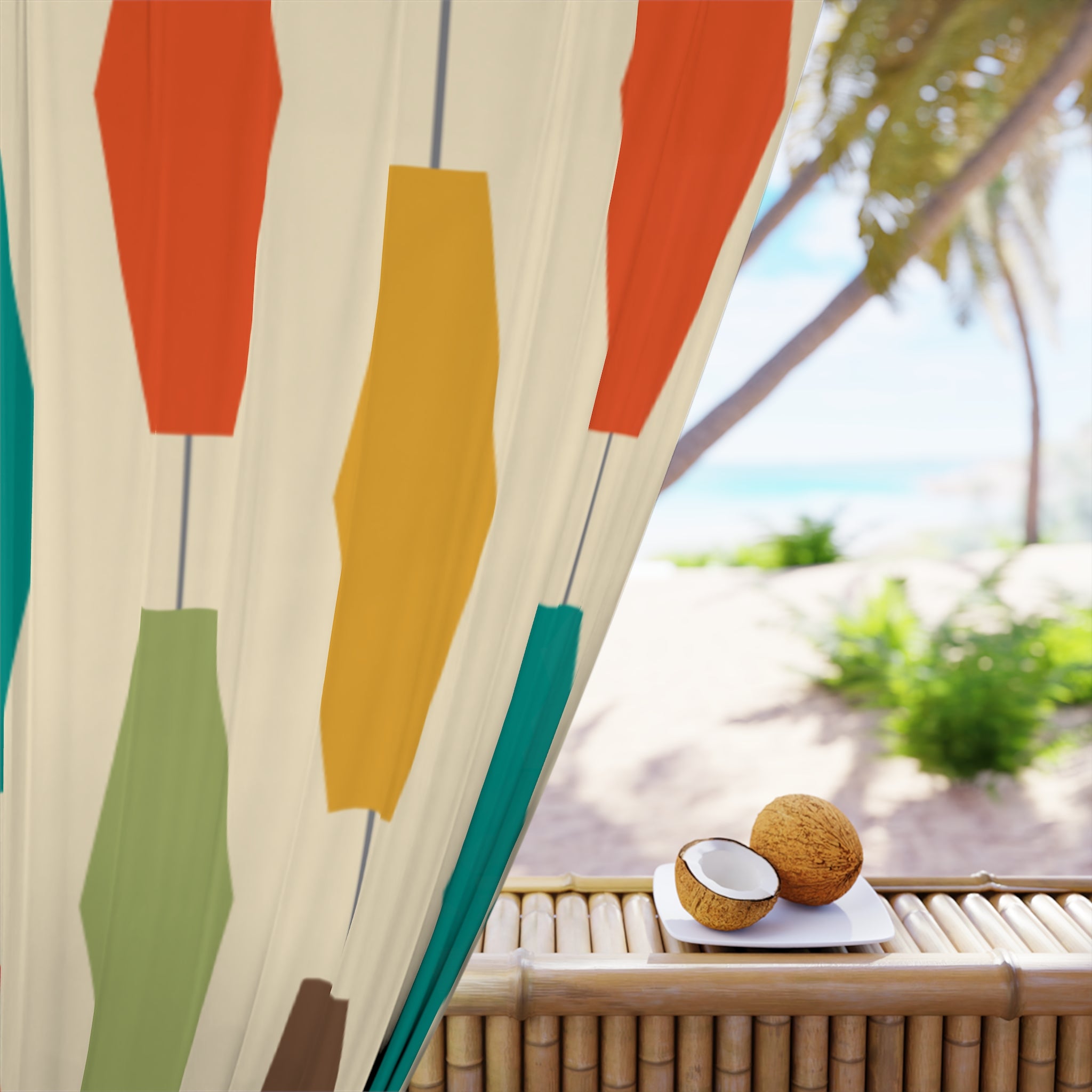 Mid Century Modern Groovy Lanterns, Hexagon Mid Mod Window Curtains (1 Piece) - Mid Century Modern Gal
