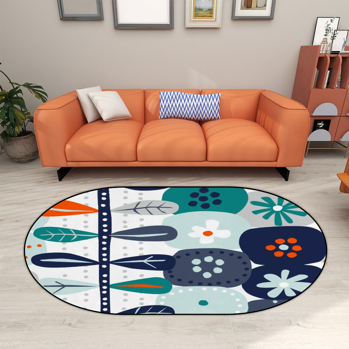 Scandinavian Modern Danish Floral Hygge Oval Modern Area Rug - Mid Century Modern Gal