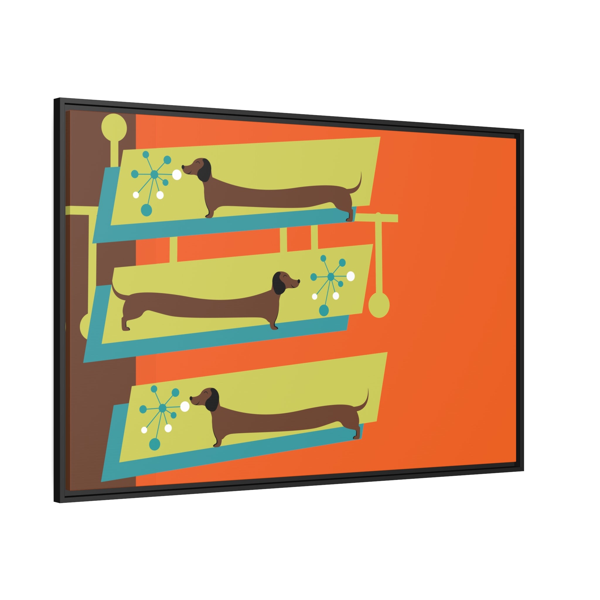 Mid Mod Doxie Dog MCM Wall Art, Orange, Green Teal, Mid Century Modern Wall Art - Mid Century Modern Gal