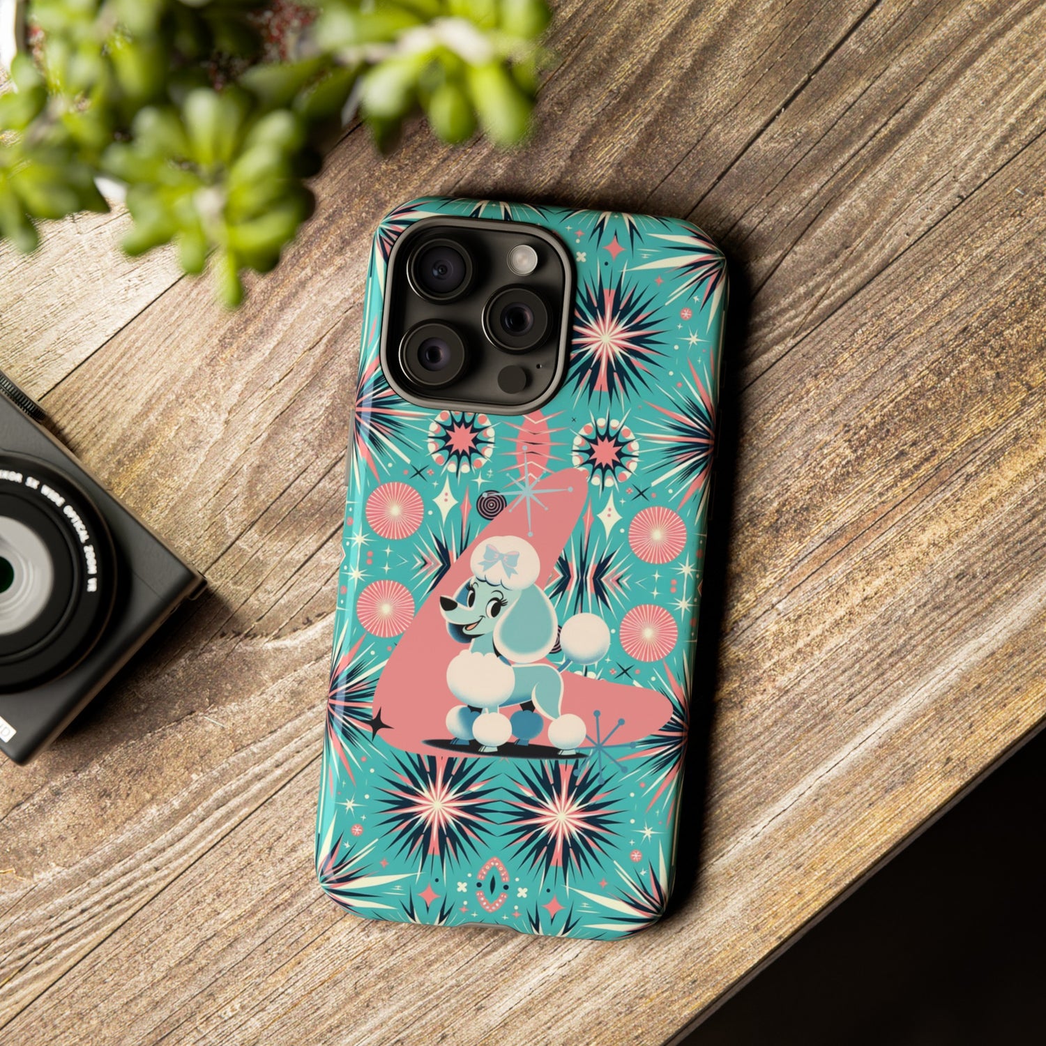 1950s Mid Century Modern Atomic Pink, Poodle Retro Smart Phone Tough Cases