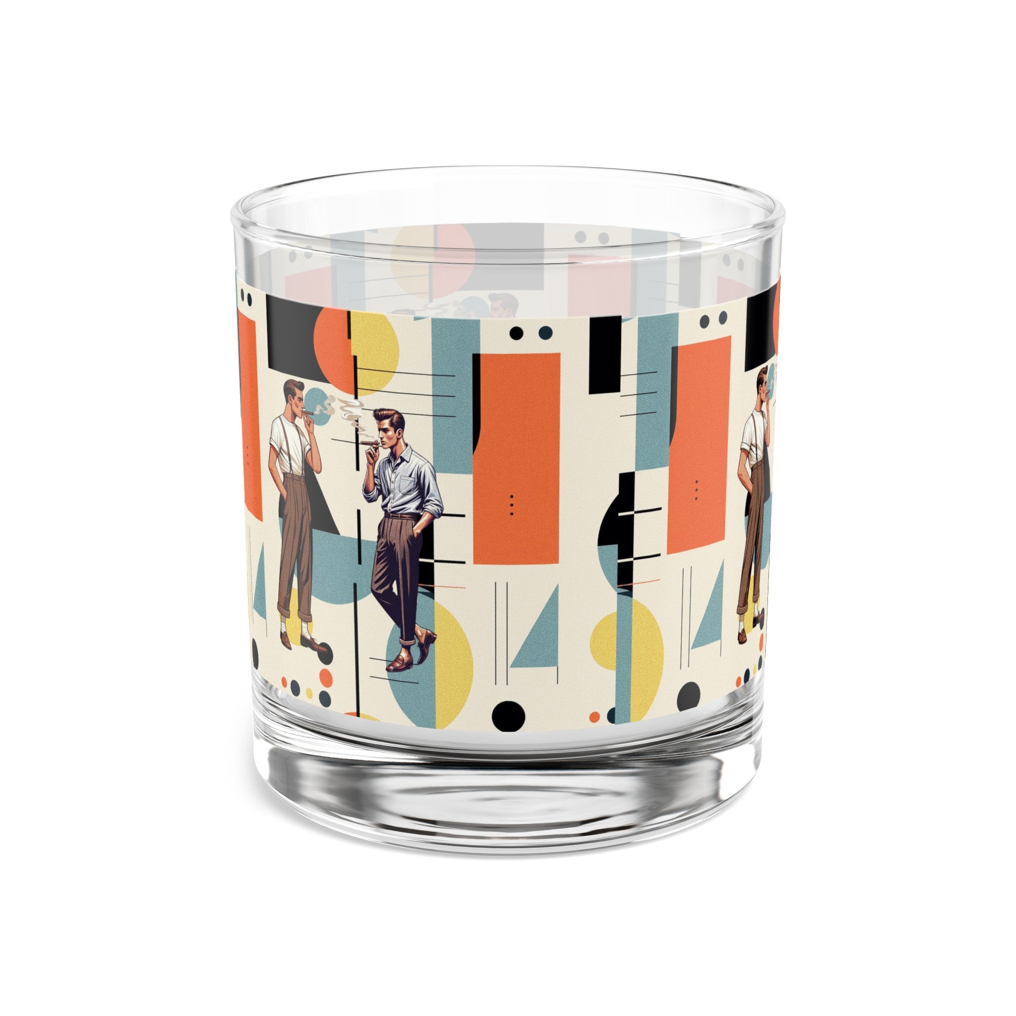 Cigar Smoking Male Couple, Buddies, Bourbon Drinkers Mid Mod Bauhaus Designed Rocks Glass, 10oz - Mid Century Modern Gal