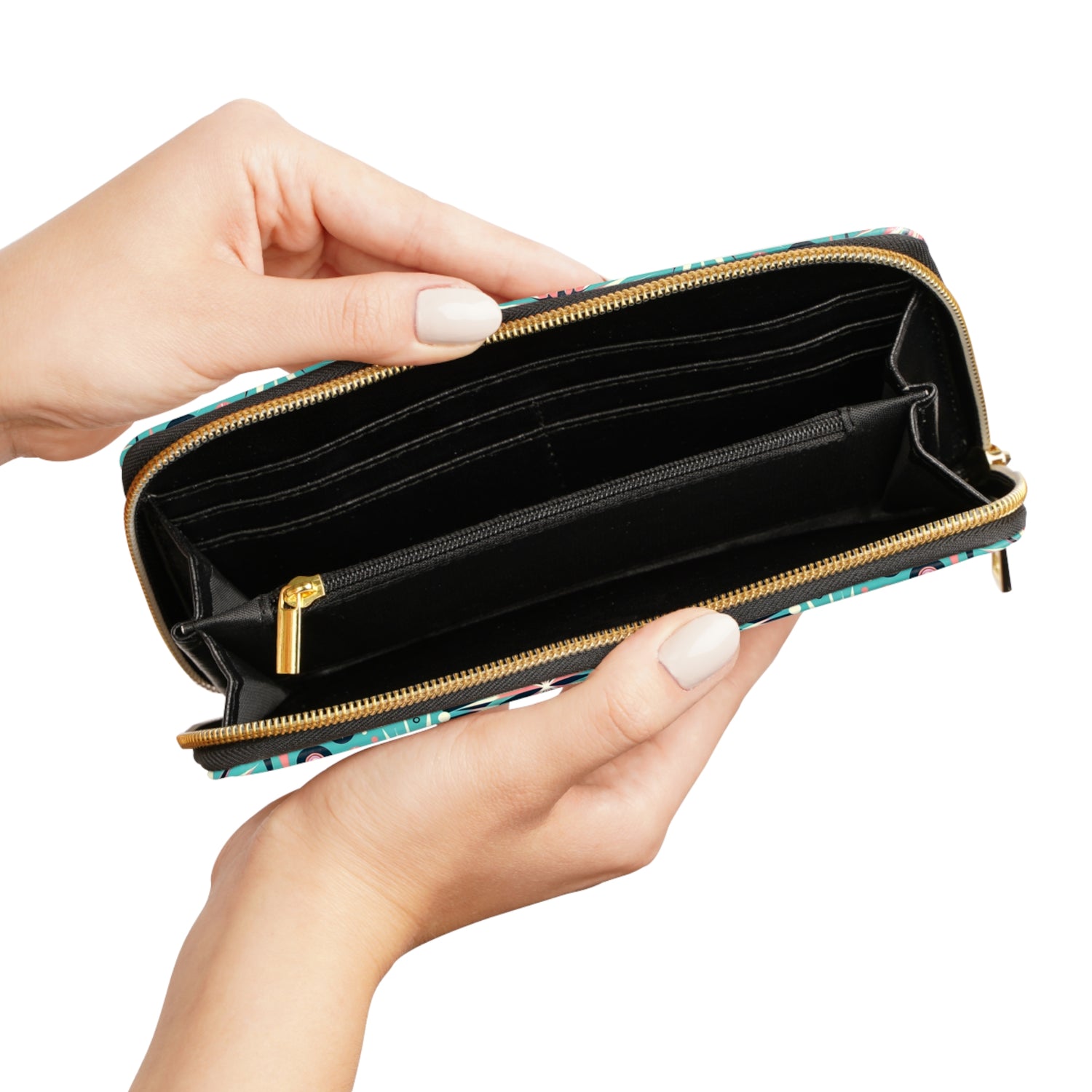 1950s Atomic Pink, Aqua Poodle Zipper Wallet - Mid Century Modern Gal