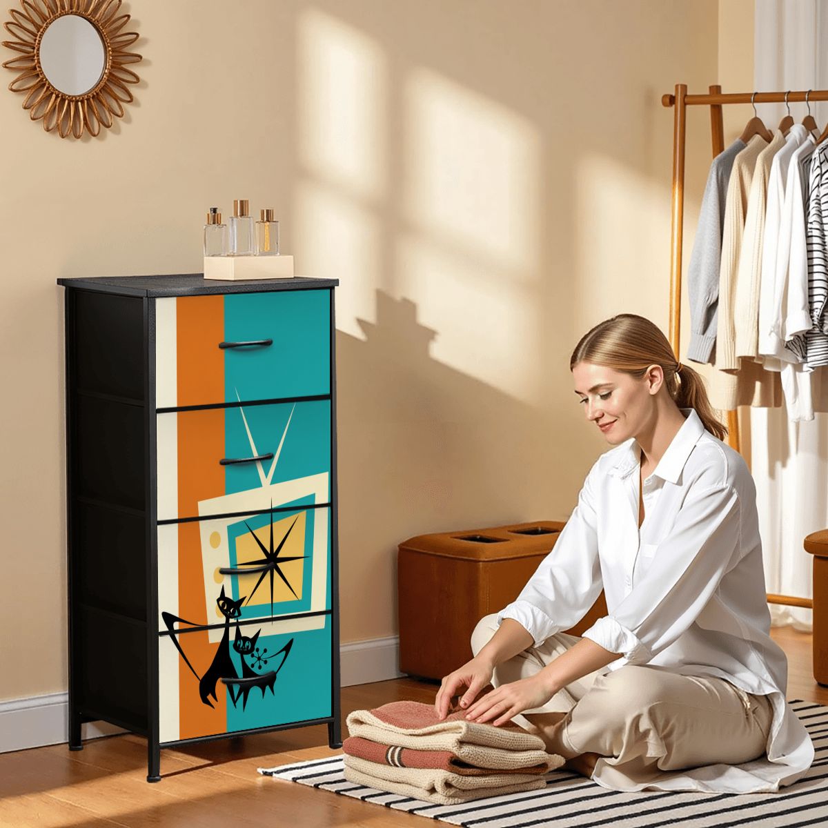 Mid Century Modern Retro TV Atomic Cat Kitschy 4-Drawer Dresser - Mid Century Modern Gal