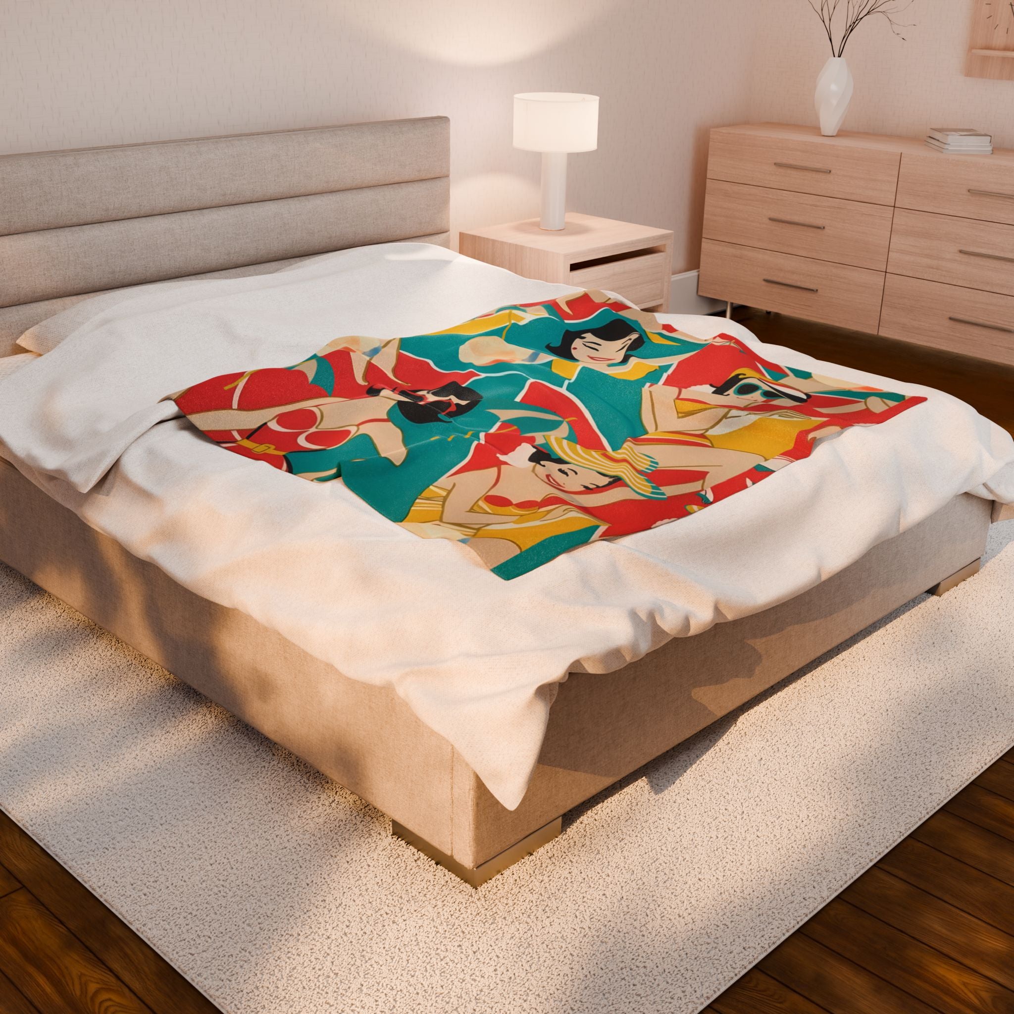 Summer Mod Retro Beach Babe Vintage Girls Thin Lightweight Velveteen Plush Blanket - Mid Century Modern Gal
