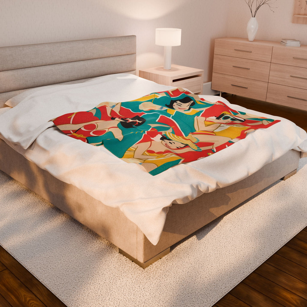Summer Mod Retro Beach Babe Vintage Girls Thin Lightweight Velveteen Plush Blanket - Mid Century Modern Gal