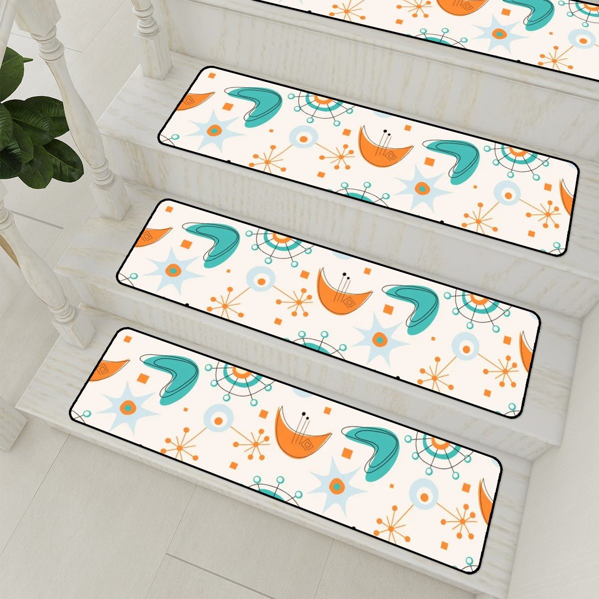 Mid Century Modern Atomic Boomerang Retro Mod Non Slip Carpet for Stairs Treads - Mid Century Modern Gal