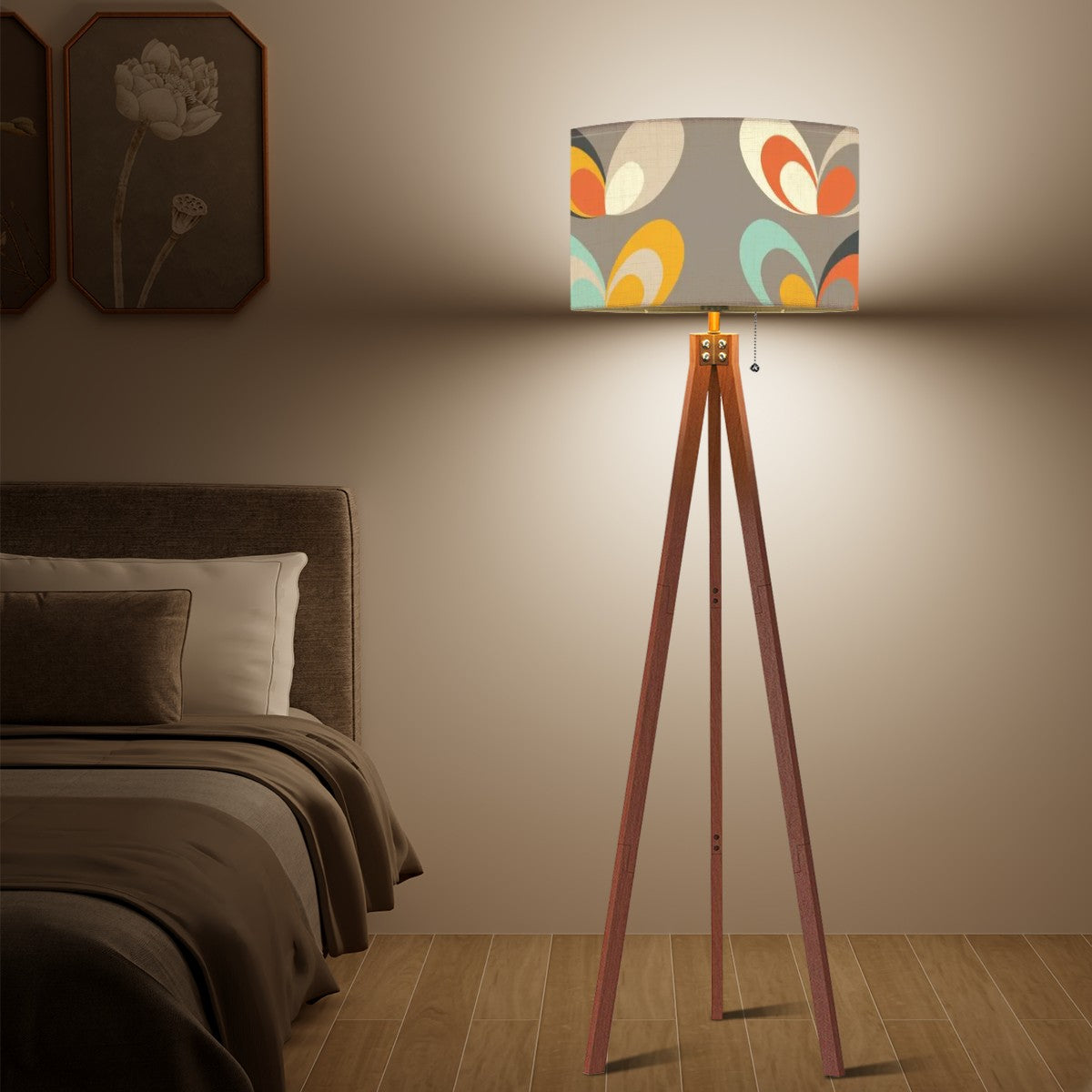 Mid Century Modern Scandinavian Designed Wood Tripod Lamp, Linen Shade - Mid Century Modern Gal