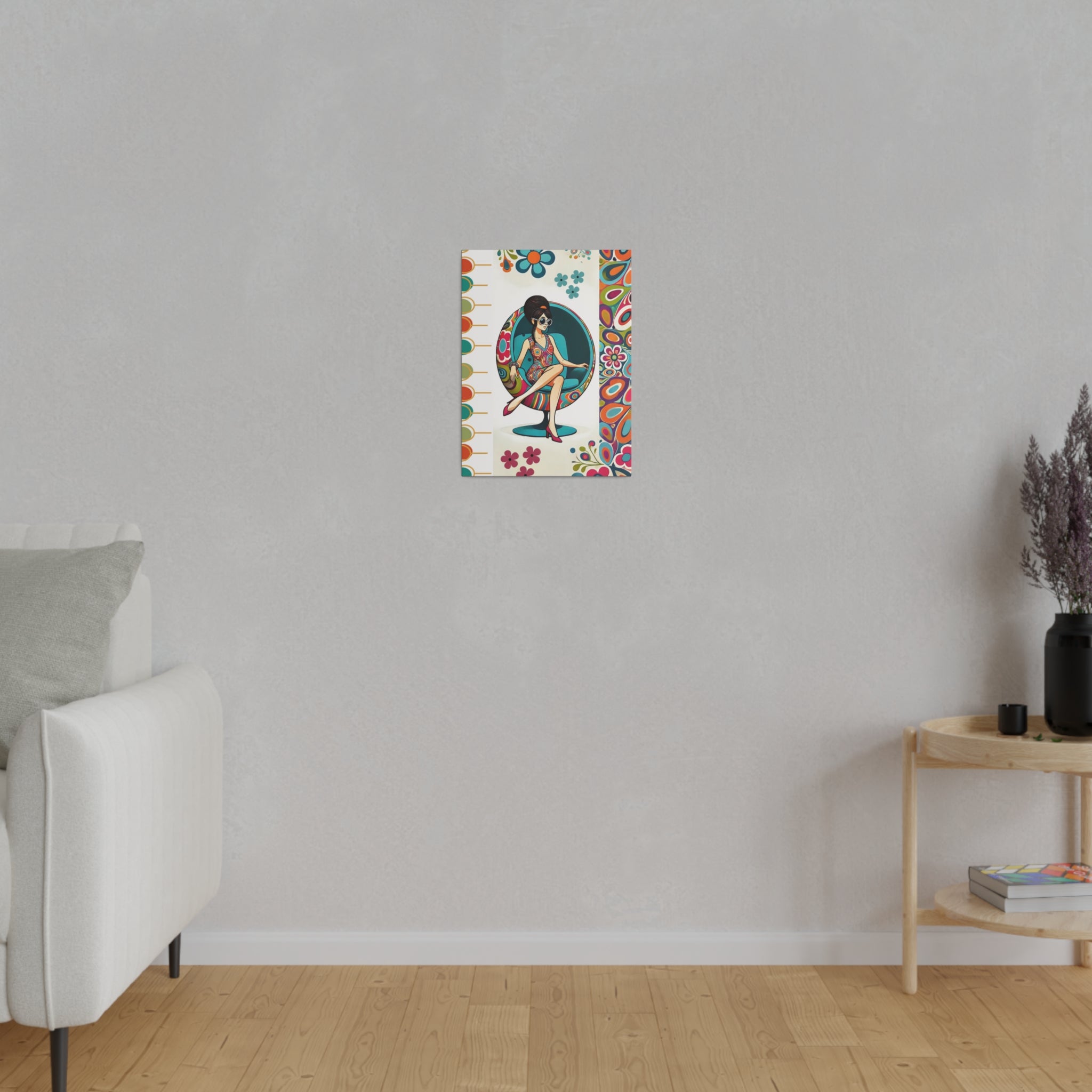 Hippie Chick Art, Retro Flower Power, Mod Gal Matte Canvas Mid Century Modern Wall Art - Mid Century Modern Gal