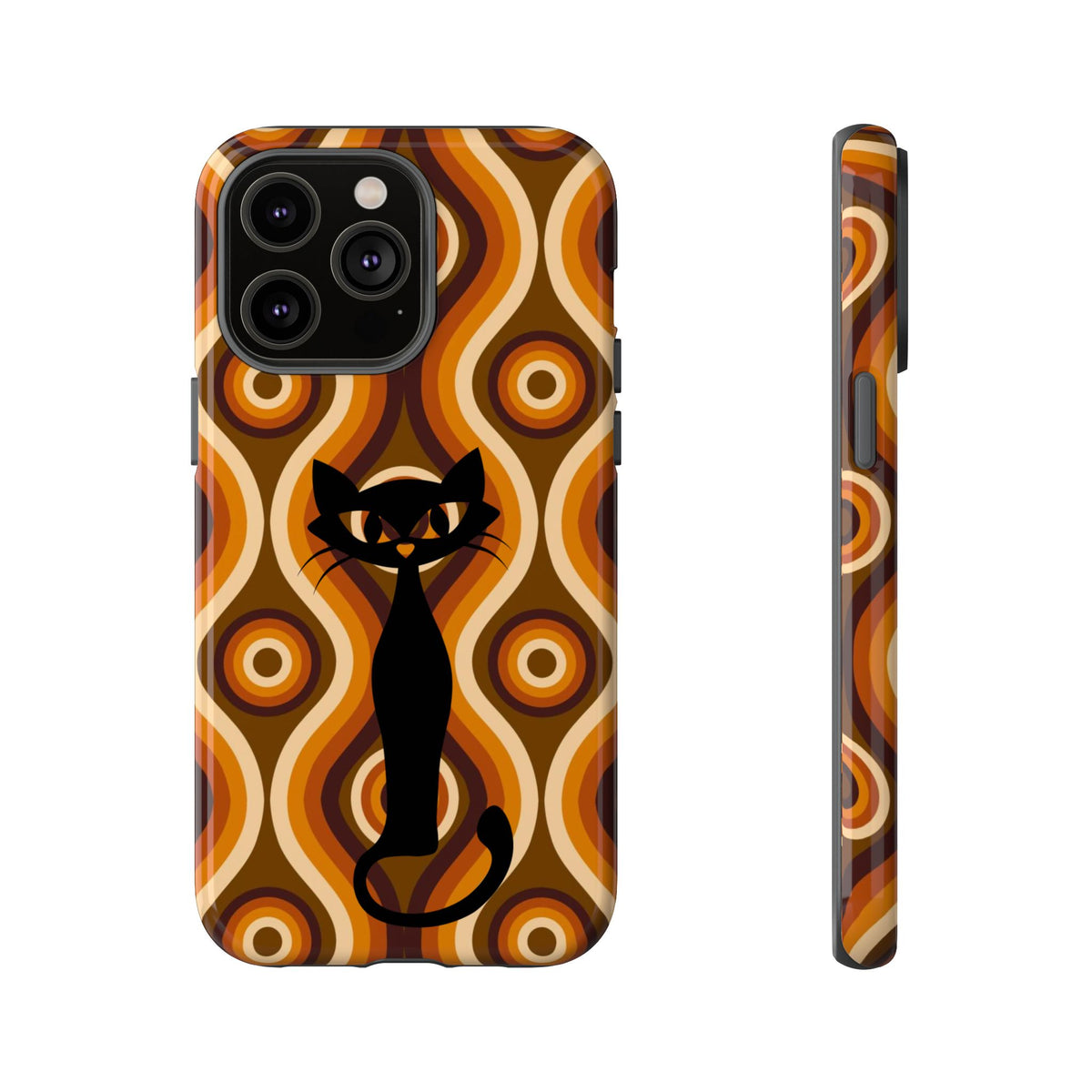 Retro Phone Case, Groovy Brown, Atomic Kitsch Cat Tough Smart Phone Cases - Mid Century Modern Gal
