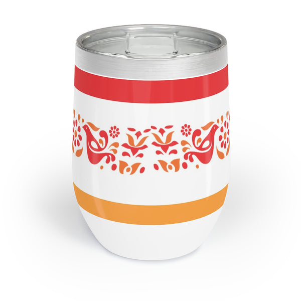 Pyrex Circle Of Friendship Tumbler, Wine Tumbler, Perfect for Parties, Gifting, Outdoor Adventures, Red and Orange Floral Design, Travel Mug