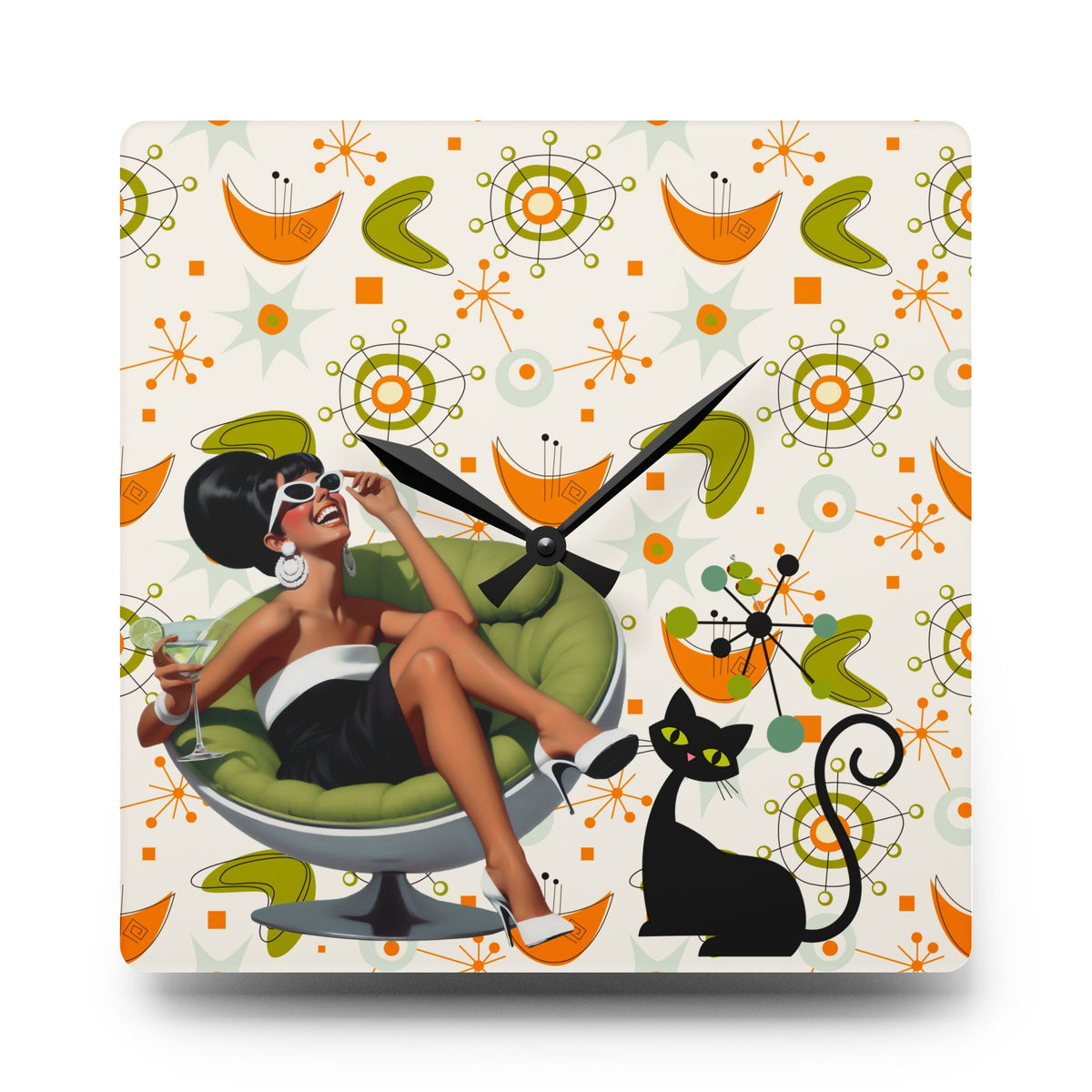 Mid Century Modern Atomic Cat Starburst Retro 60s Vibe Wall Clock - Mid Century Modern Gal