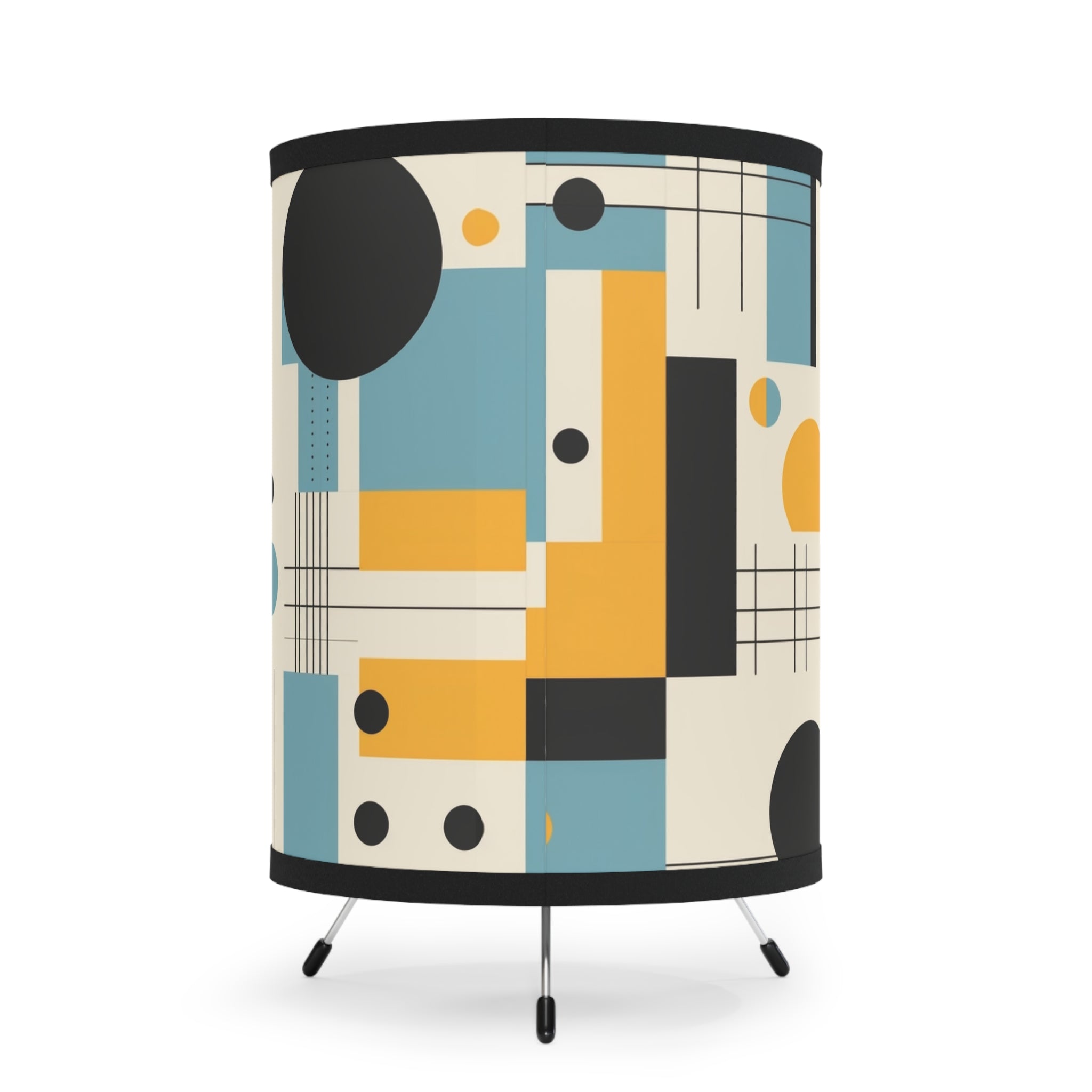 Bauhaus Designed Tripod Lamp, Blue, Mustard Yellow Geometric Designed - Mid Century Modern Gal
