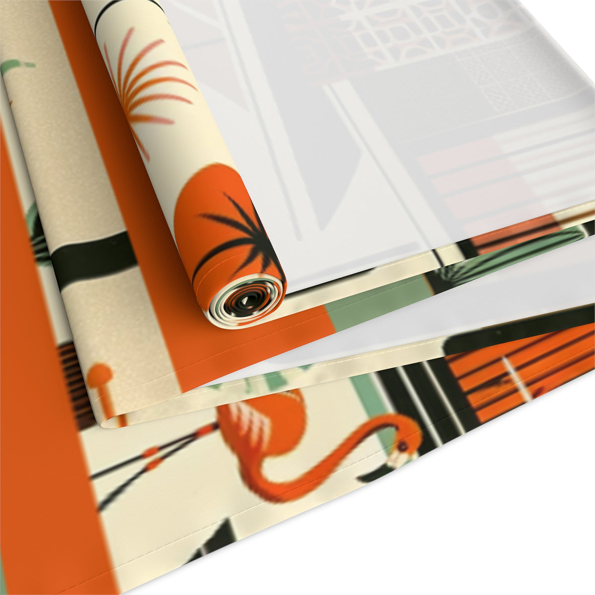 Mid Century Modern Palm Springs Cali, Green, Orange, Breezeblock, Flamingo MCM Home Table Runner - Mid Century Modern Gal