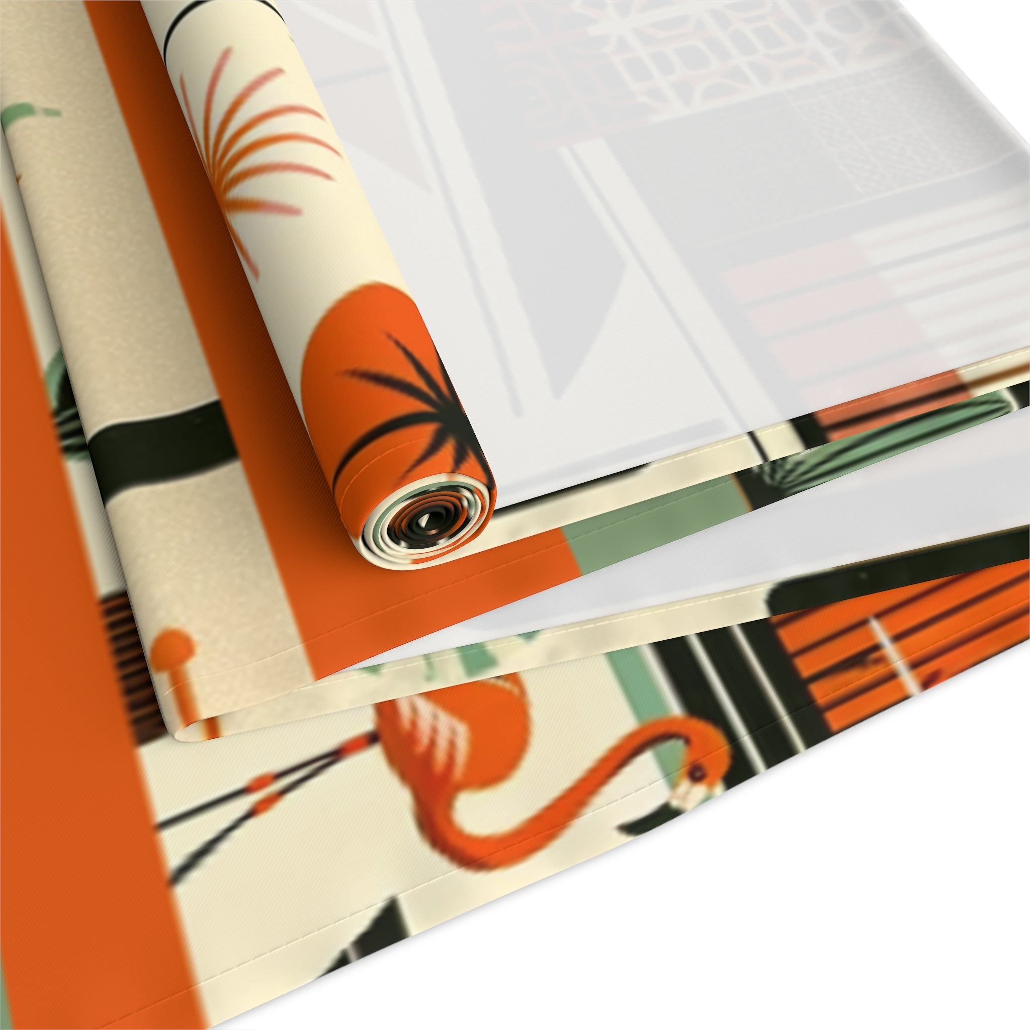 Mid Century Modern Palm Springs Cali, Green, Orange, Breezeblock, Flamingo MCM Home Table Runner - Mid Century Modern Gal