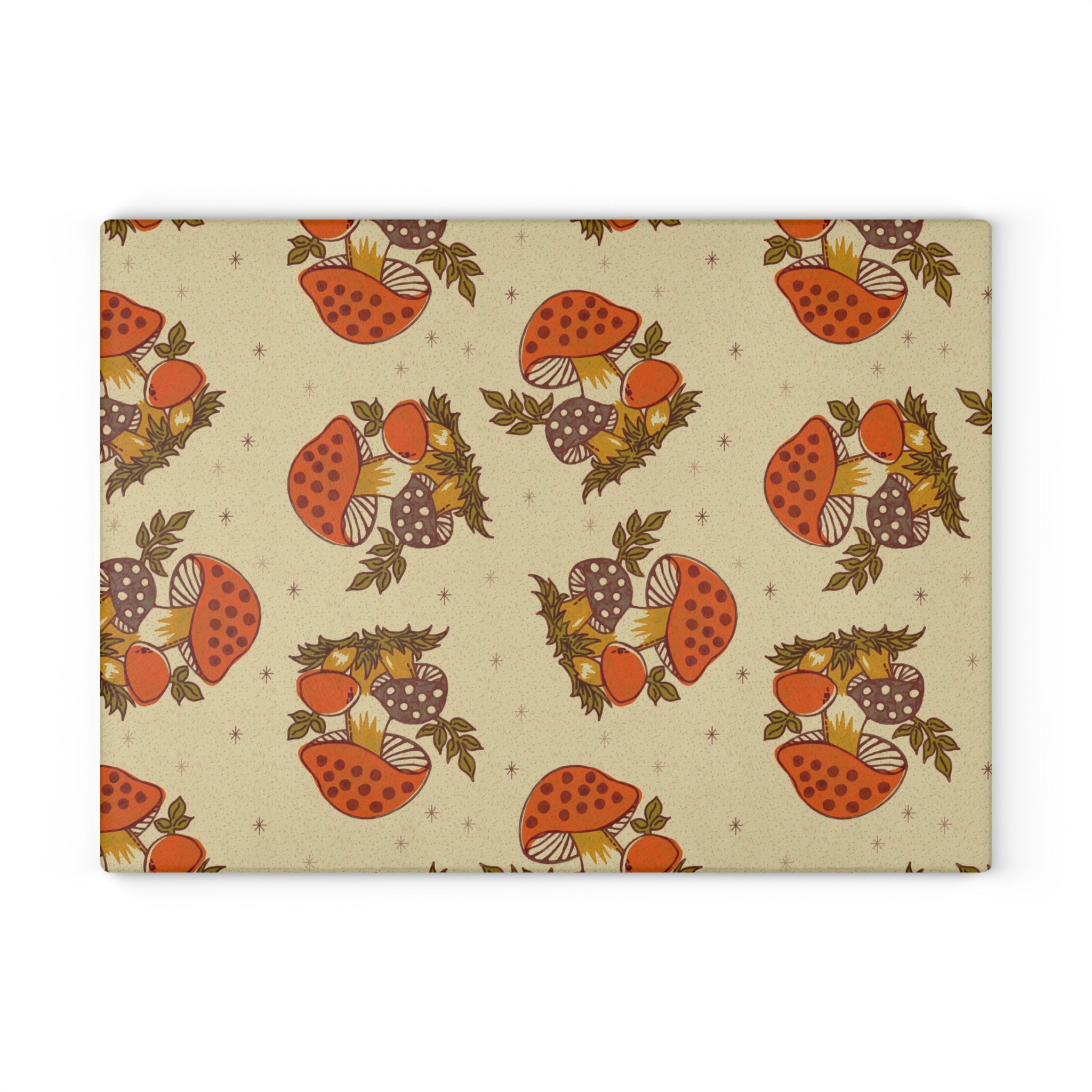 Vintage Merry Mushroom 70s Kitchen Glass Cutting Board - Mid Century Modern Gal