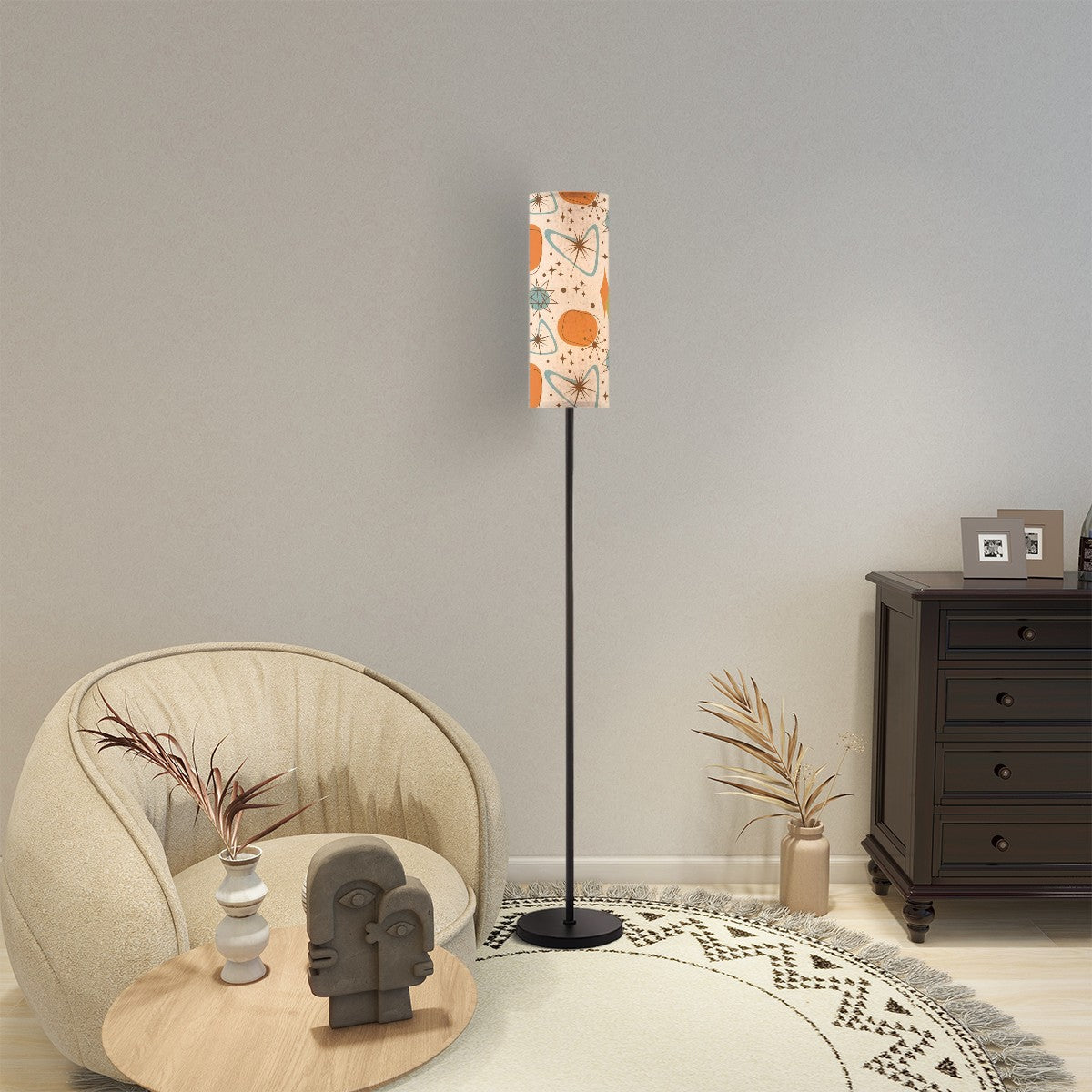 Mid Century Modern Designed, Slender Floor Lamp, Orange, Blue, Starburst - Mid Century Modern Gal