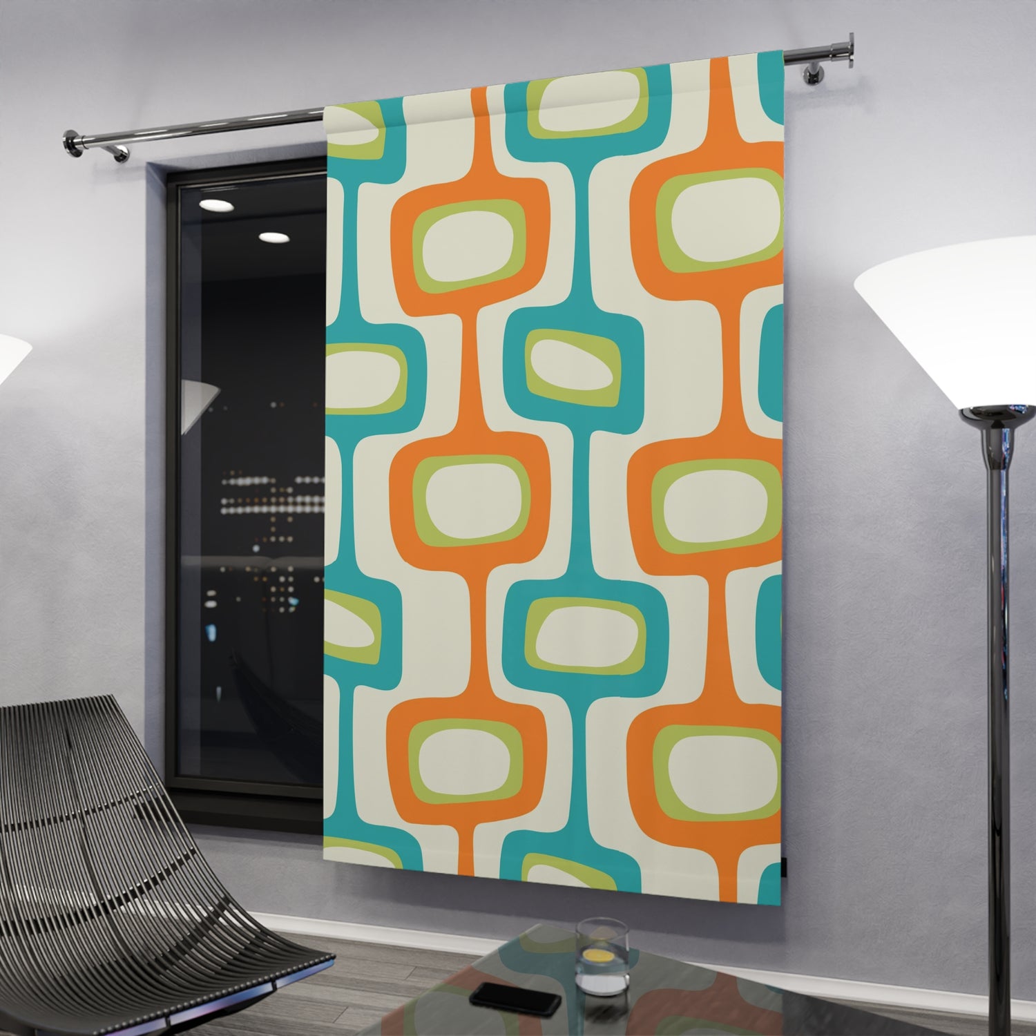 Mid Century Modern Window Curtain Orange Aqua Lime Green Googie Style MCM Livingroom, Bedroom Curtain - Mid Century Modern Gal