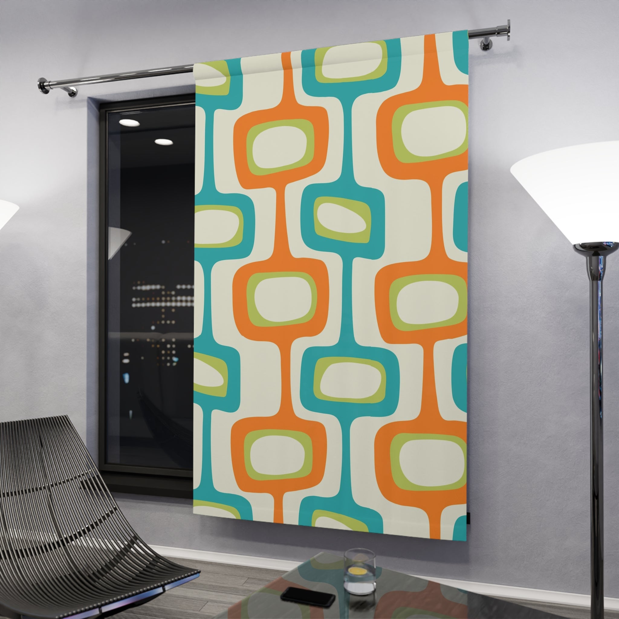 Mid Century Modern Window Curtain Orange Aqua Lime Green Googie Style MCM Livingroom, Bedroom Curtain - Mid Century Modern Gal