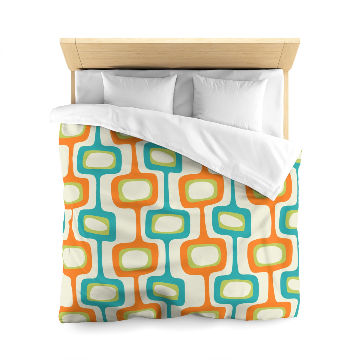 Mid Mod, MCM Teal, Orange, Cream Retro Groovy, Funky Fun Mid Century Modern Duvet Cover - Mid Century Modern Gal
