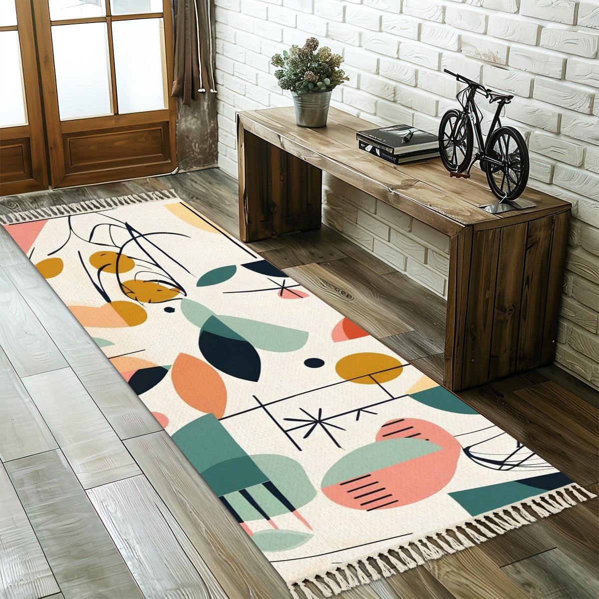 Boho Tassel Rug, Geometric Abtract Mod Design - Mid Century Modern Gal