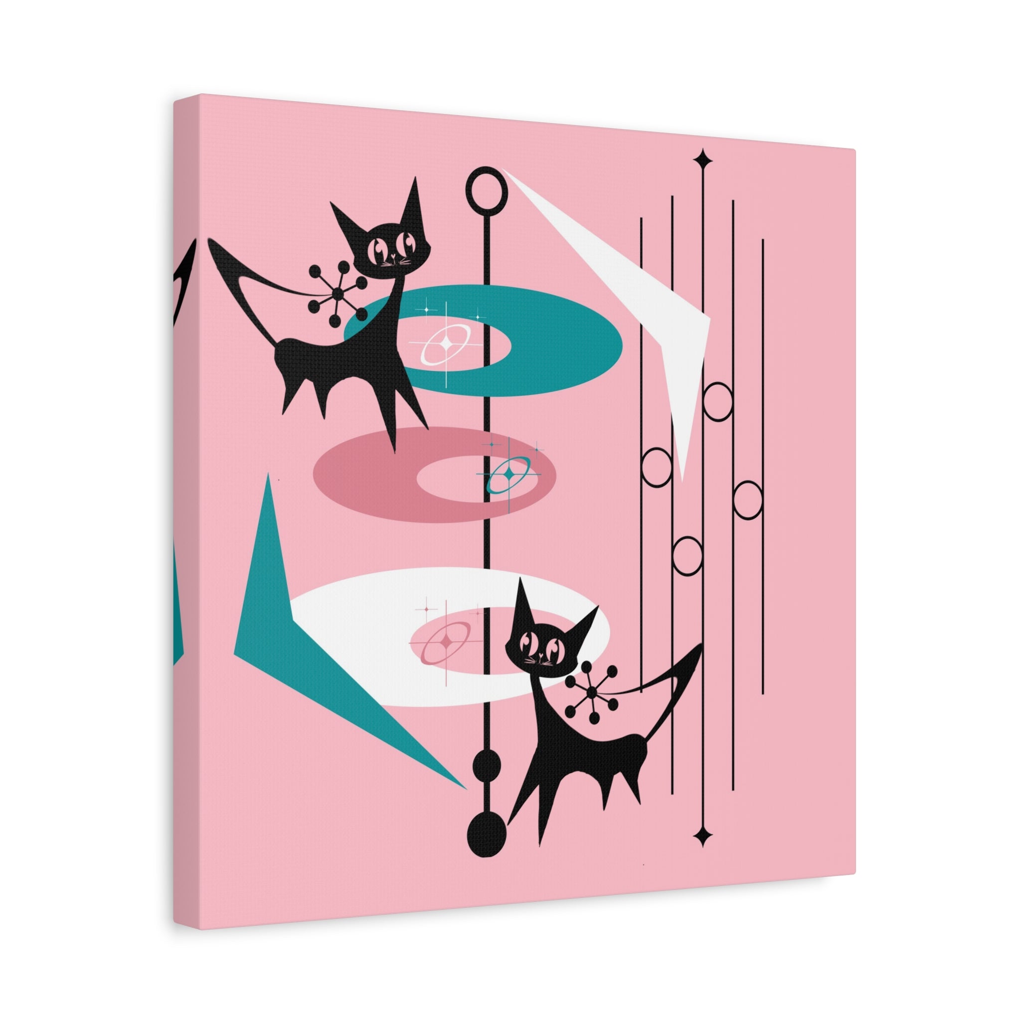 Atomic Cat Pink Abstract Minimalist Mid Century Modern Wall Canvas Art - Modern Geometric Wall Decor - Mid Century Modern Gal