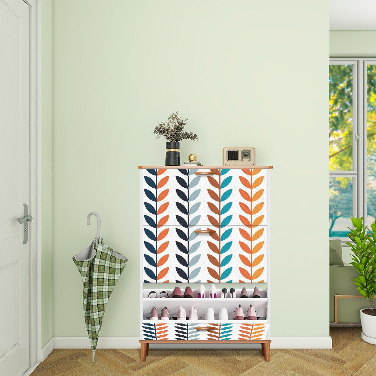 Scandinavian Designed Modern Danish Mid Century Style Shoe Cabinet - Mid Century Modern Gal