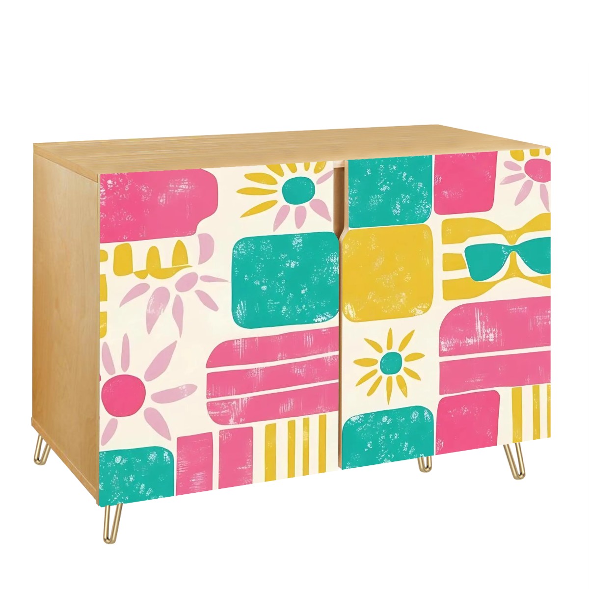 Mid Century Modern Palm Spring Cali, Mod Pink Teal , Yellow Wooden Storage Cabinet - Mid Century Modern Gal