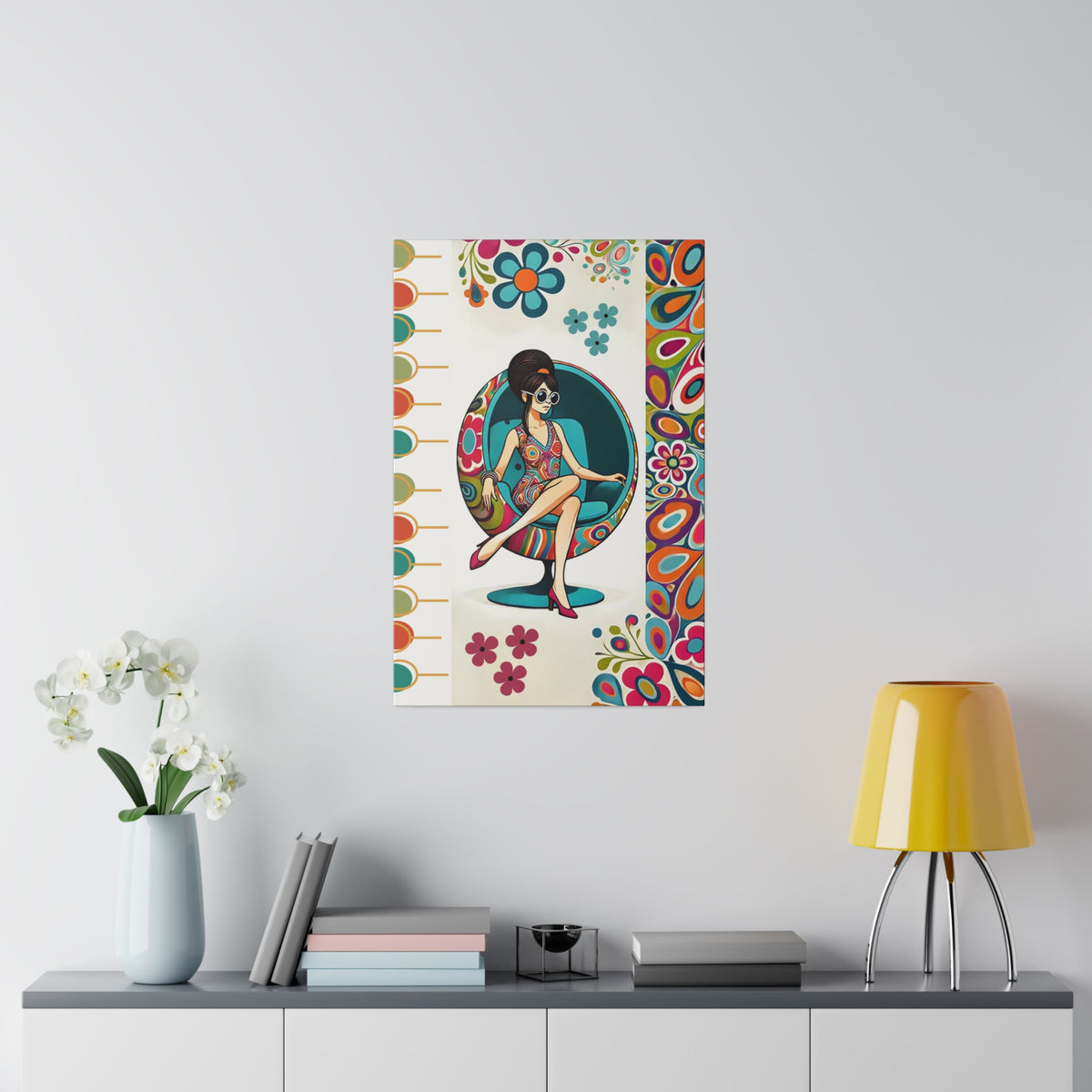 Hippie Chick Art, Retro Flower Power, Mod Gal Matte Canvas Mid Century Modern Wall Art - Mid Century Modern Gal