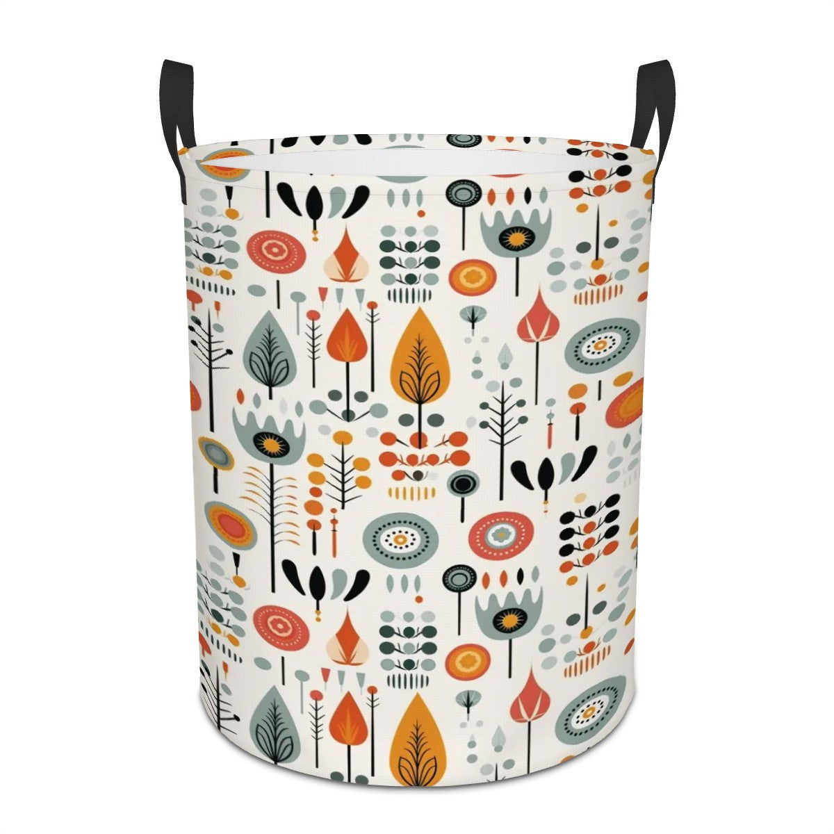 Modern Danish Scandinavian Floral Retro Circular Laundry Basket - Mid Century Modern Gal