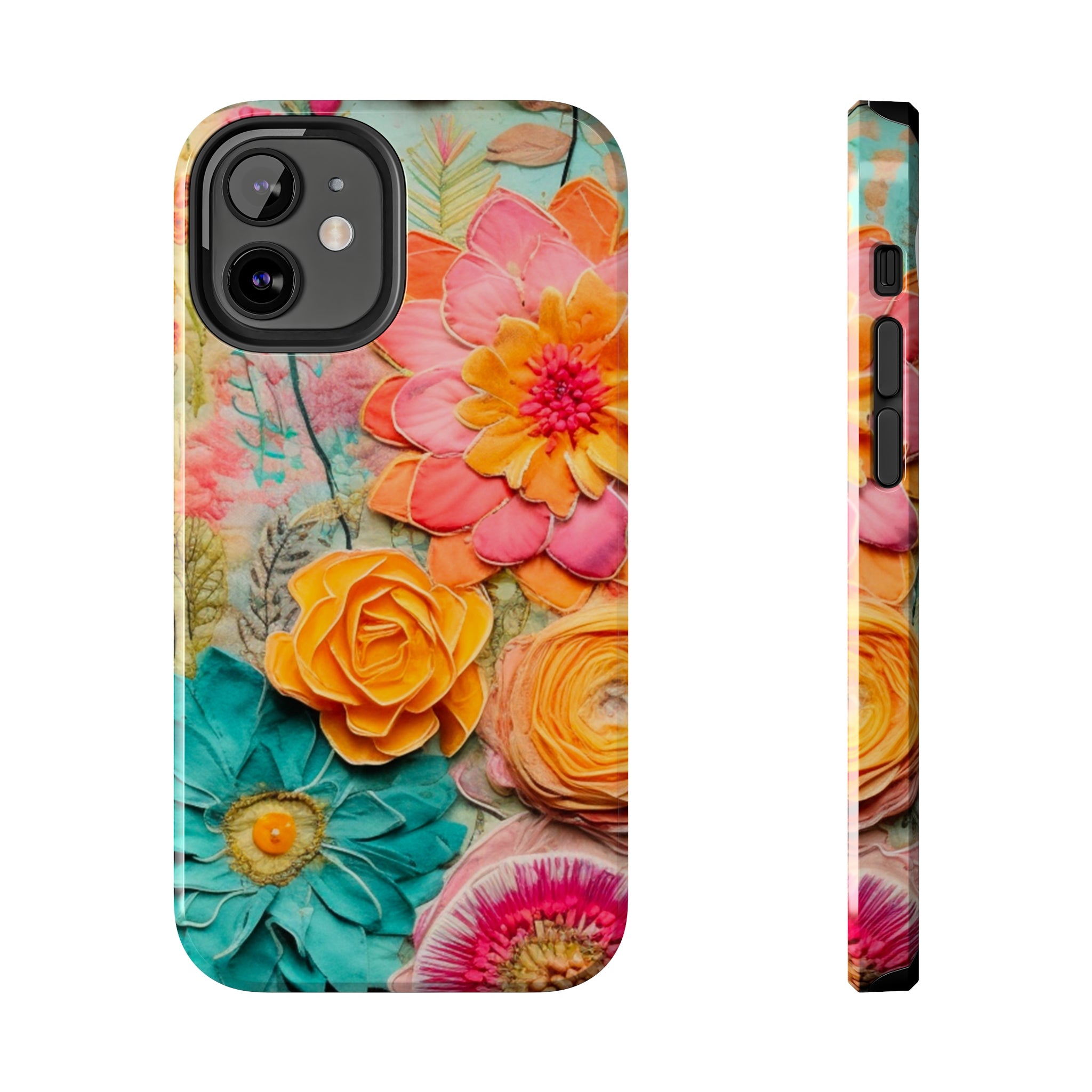 Boho Retro Floral Faux Pressed Flowers Smart Phone Tough Phone Cases - Mid Century Modern Gal