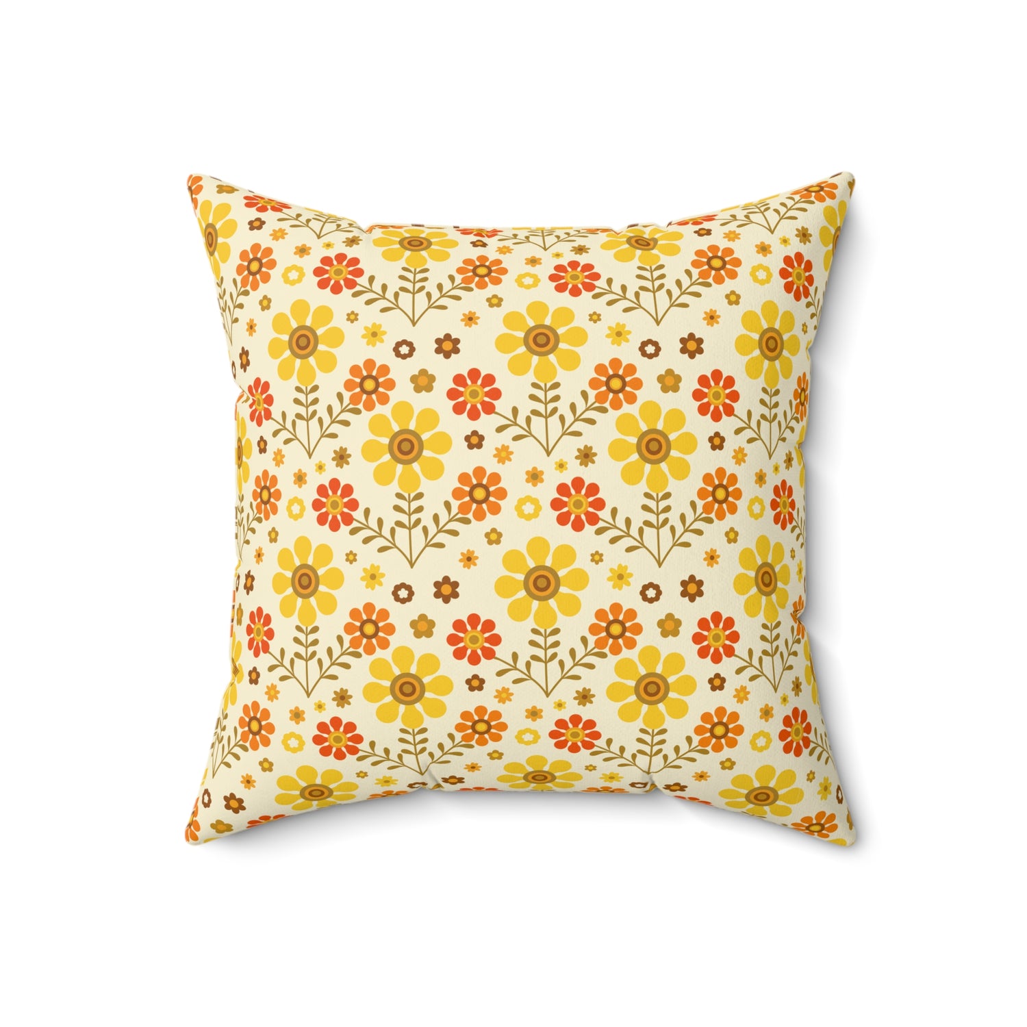 70s Mod Daisy Floral Retro Orange, Yellow Groovy Pillow Cover And Insert - Mid Century Modern Gal