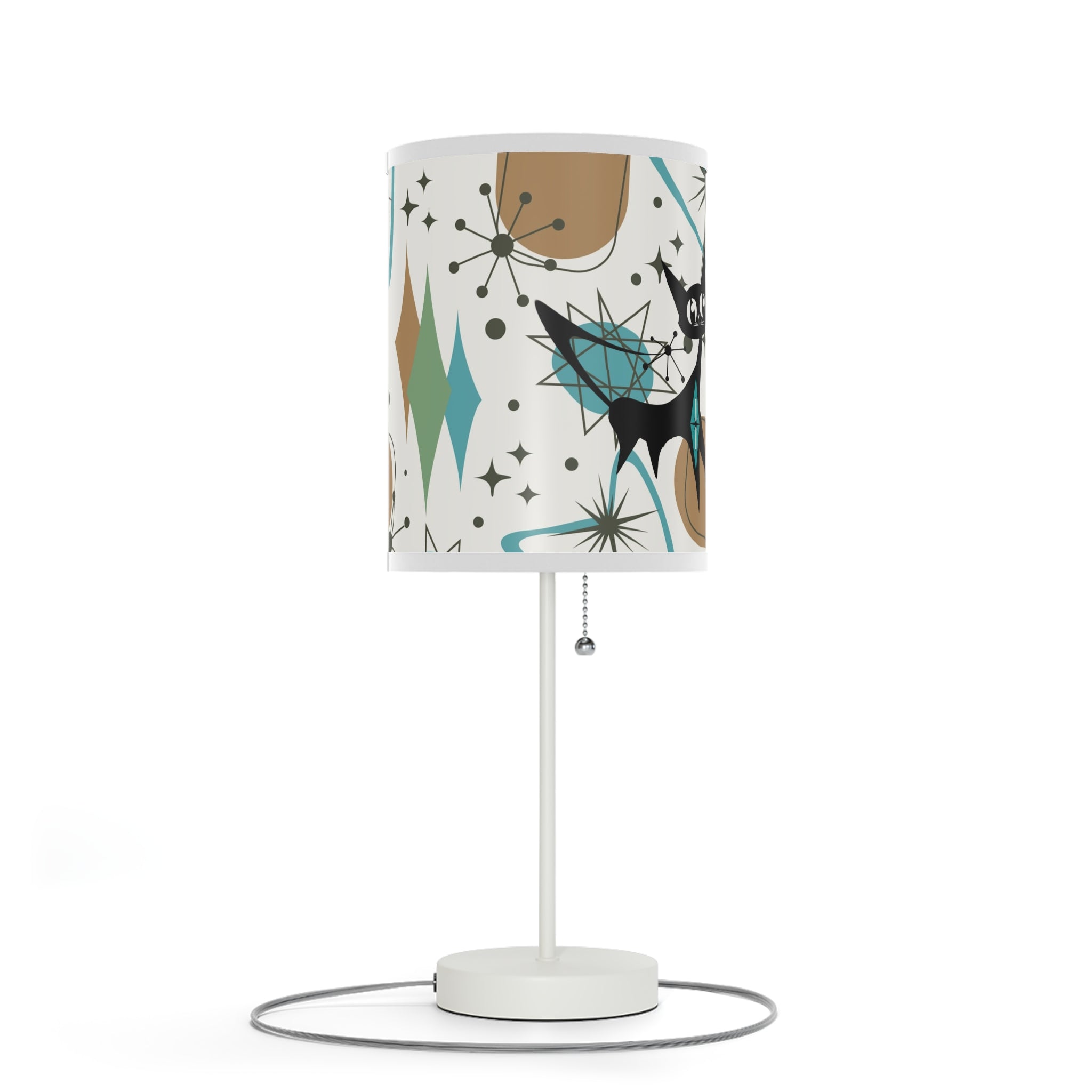 Mid Century Modern Table Lamp, Atomic Kitschy Cats, Starbursts Boomerang Themed Table Lamp - Mid Century Modern Gal