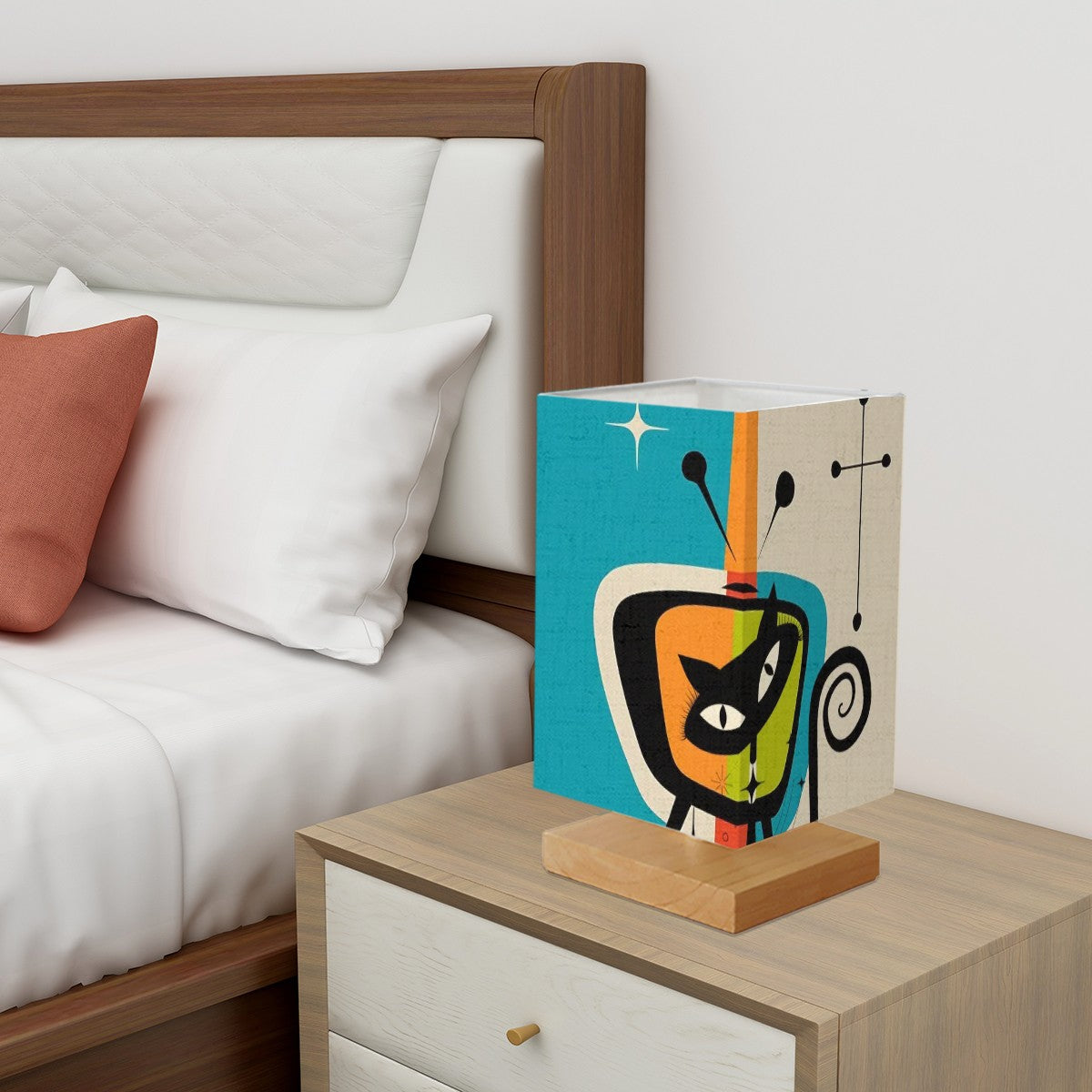 Atomic Cat Quirky Mid Mod Square Table Lamp - Mid Century Modern Gal