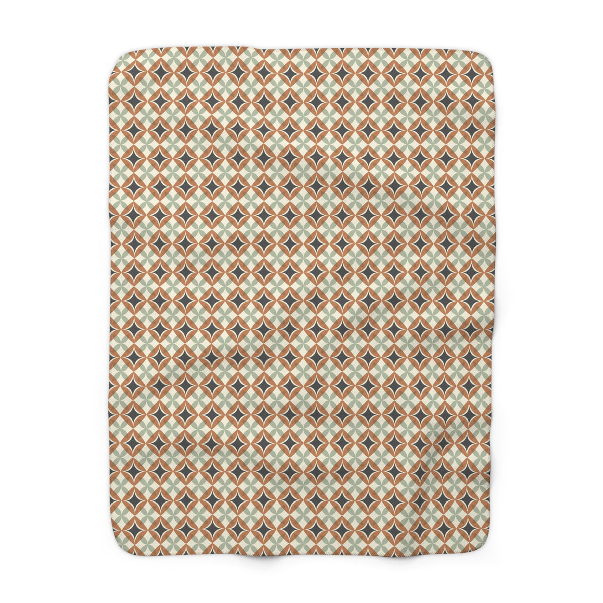 Mid Century Modern Interlocking Geometric, Terracotta Sage Charcoal Sherpa Fleece Blanket - Mid Century Modern Gal