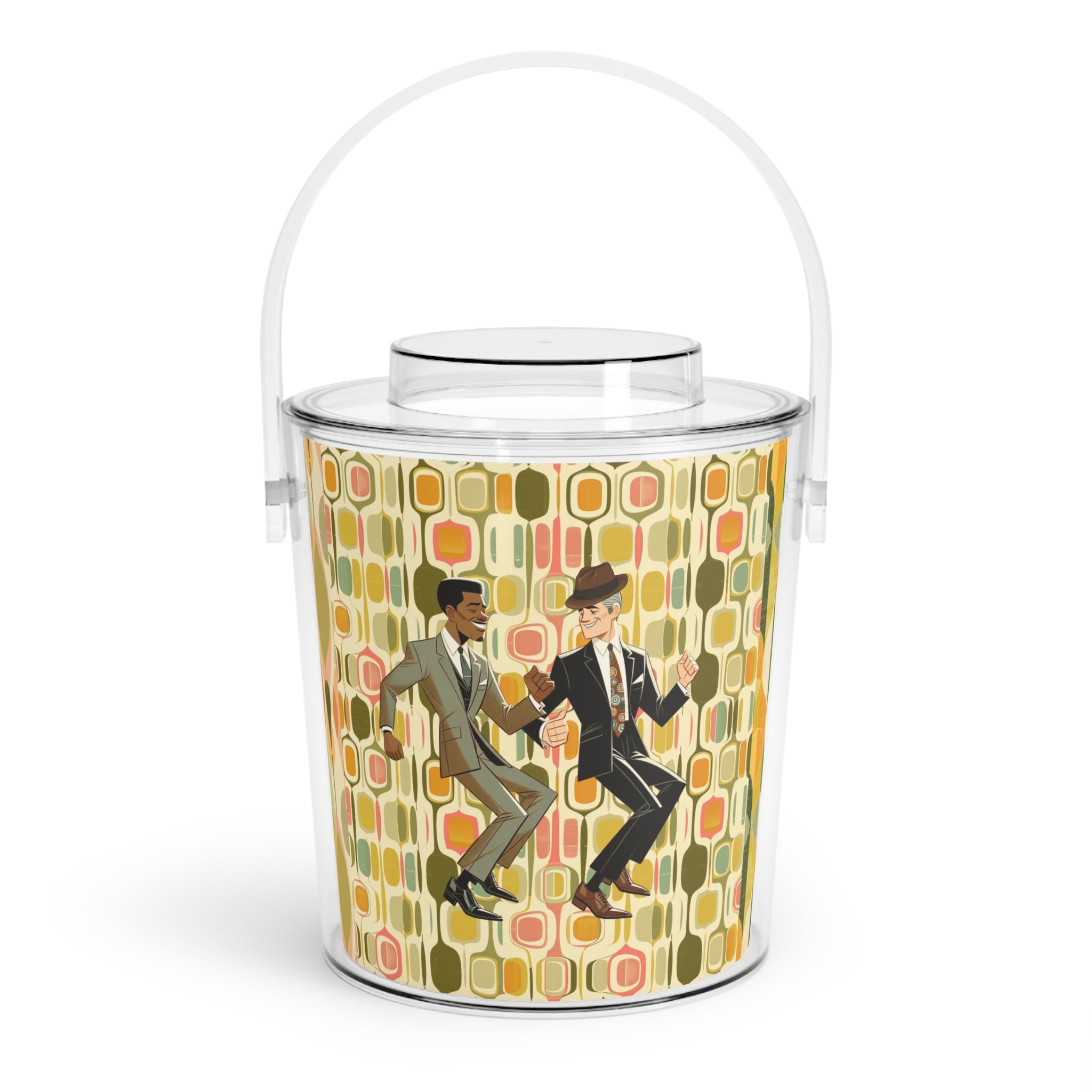 Dapper Dudes, Mid Century Modern Barware Black Male, White Male Dancing Retro Ice Bucket with Tongs - Vintage Cocktail Enthusiast Gift - Mid Century Modern Gal