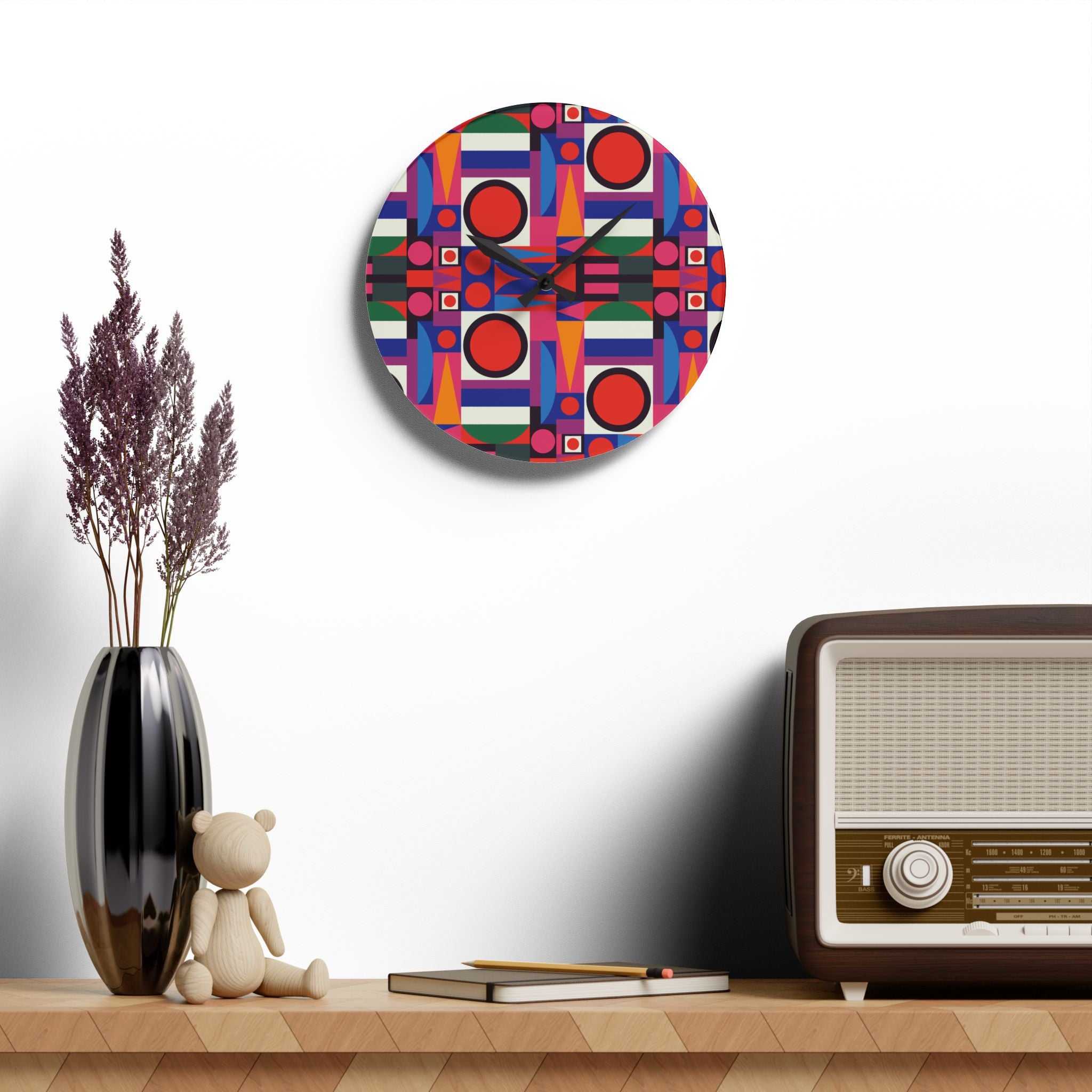 Mid Century Modern Bauhaus Designed Wall Clock Vibrant Geometric Acrylic Wall Clock - Colorful Modern Decor - Mid Century Modern Gal