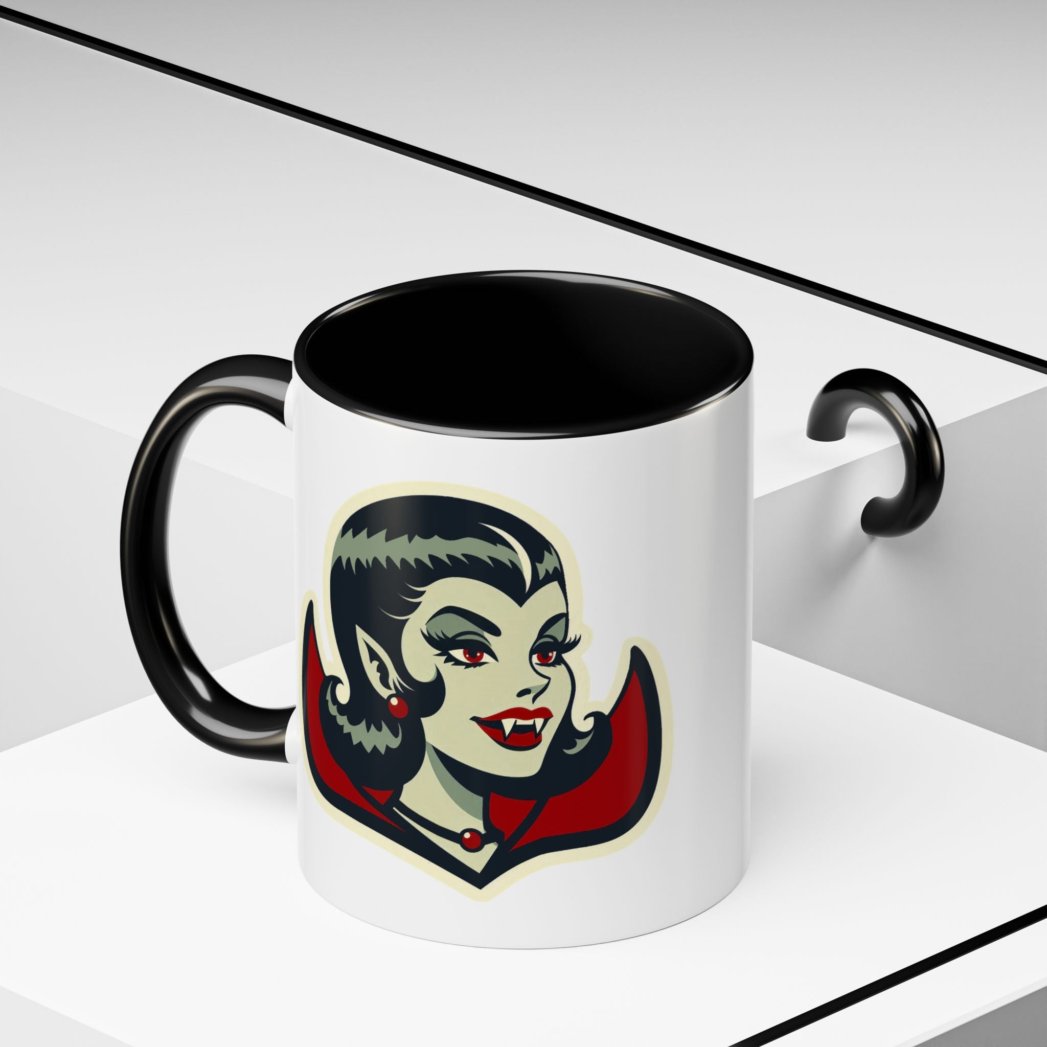 Vampire Dracula Girl Halloween Goth Horror Buff MCM Accent Coffee Mug - Mid Century Modern Gal