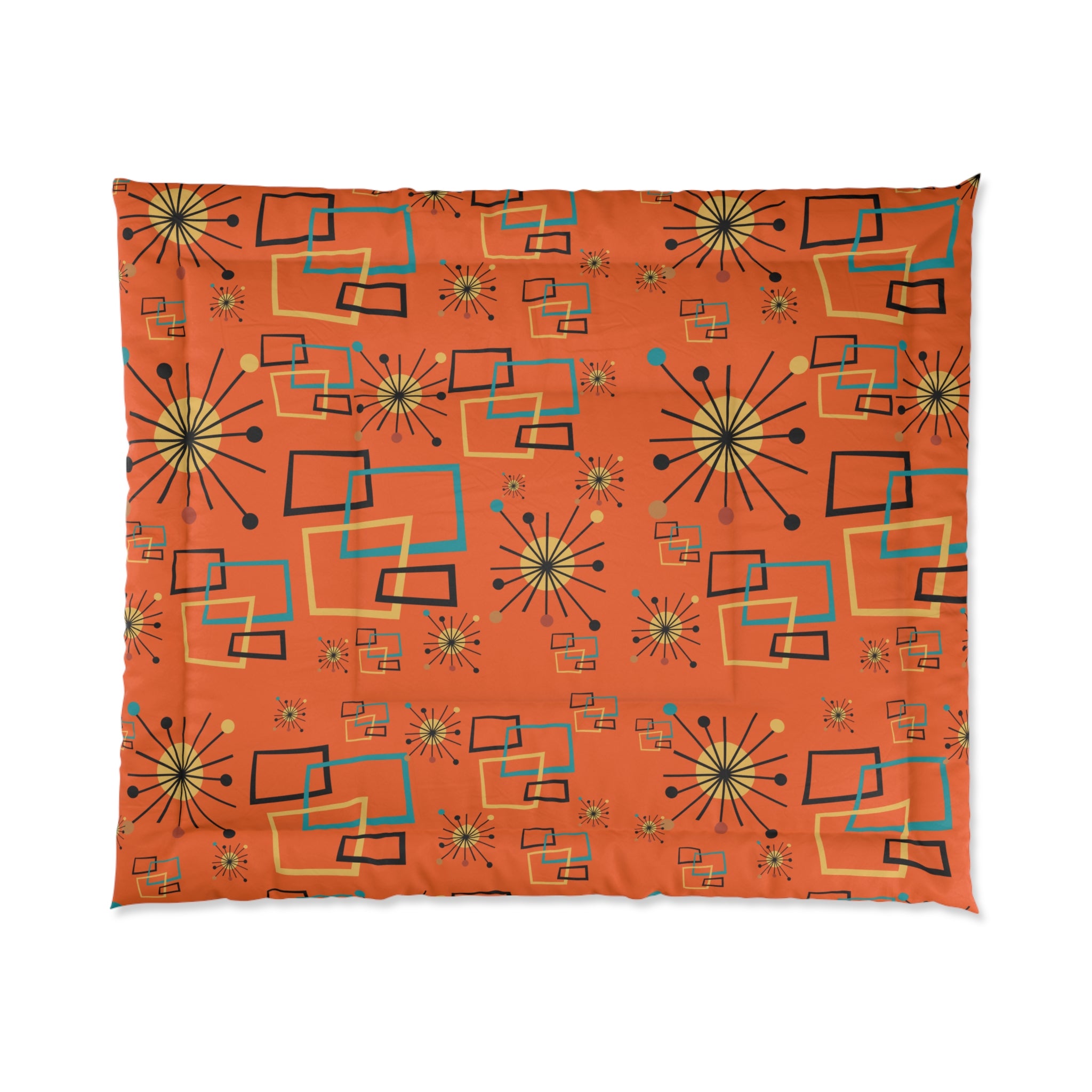 Retro Orange Starburst Mid Century Modern Comforter - Abstract Geometric Pattern for Cozy Bedrooms - Mid Century Modern Gal