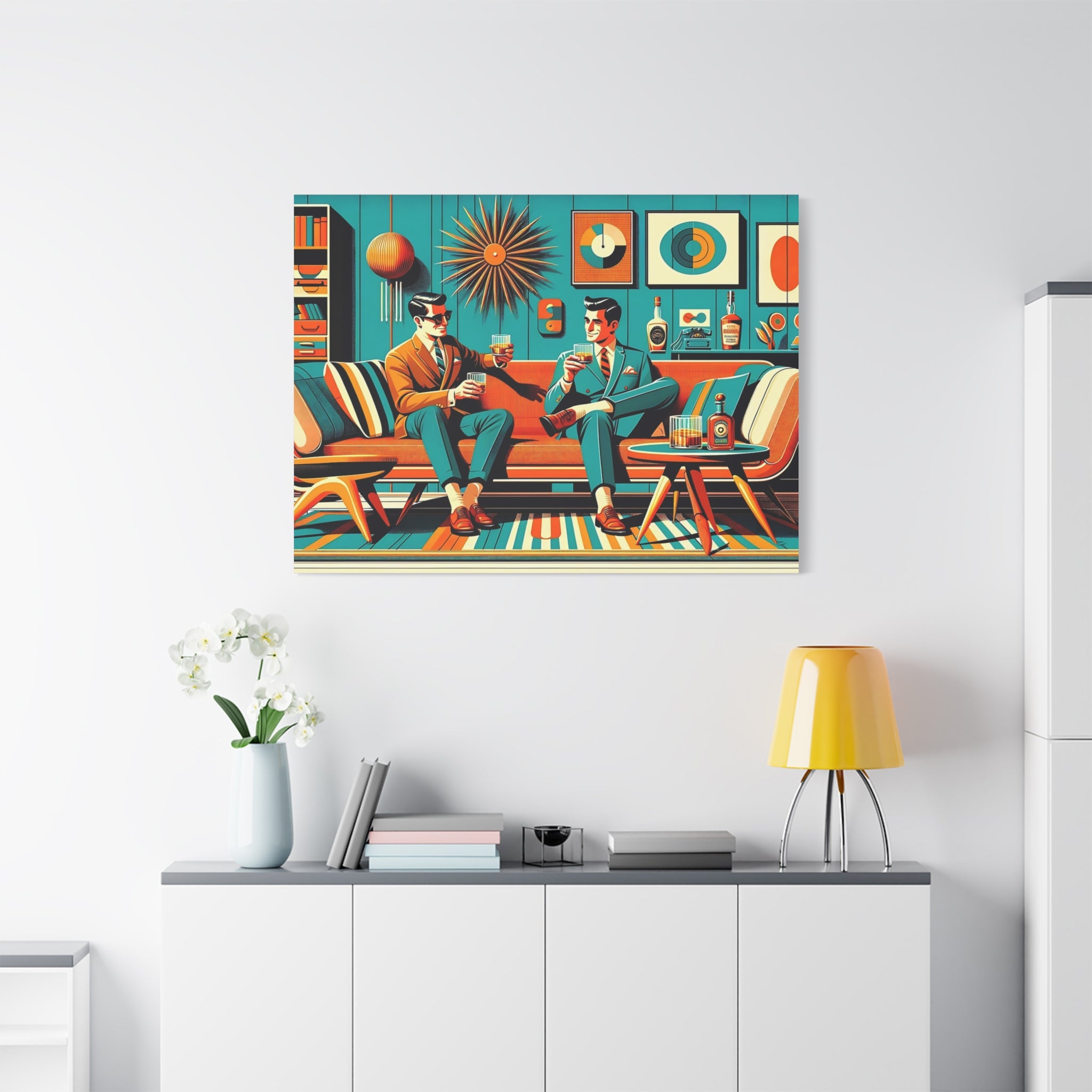 Mid Century Modern Mod Men, Bourbon Drinkers MCM Barware Lounge Wall Art - Mid Century Modern Gal